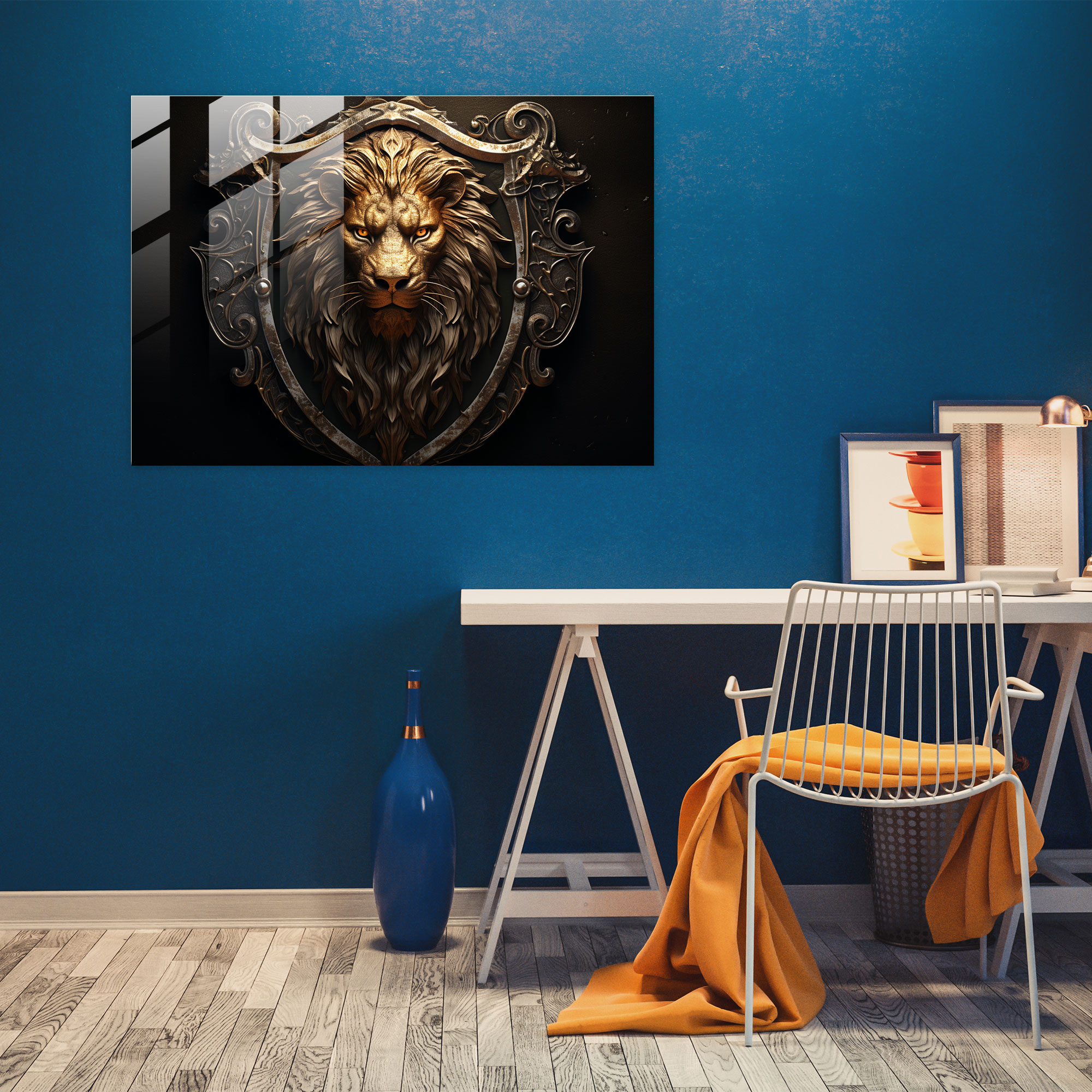 Medieval Crest Glass Print - Medieval, Glass Print, Heraldic Crest, Majestic Lion