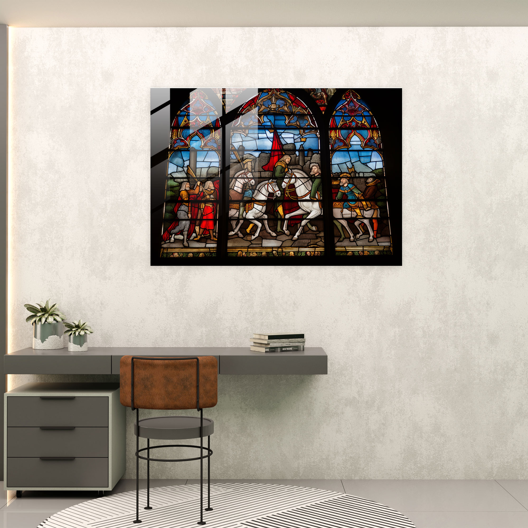 Medieval Cathedral Glass Print - Medieval, Modern Art, Glass Wall Art, Jousting Tournament