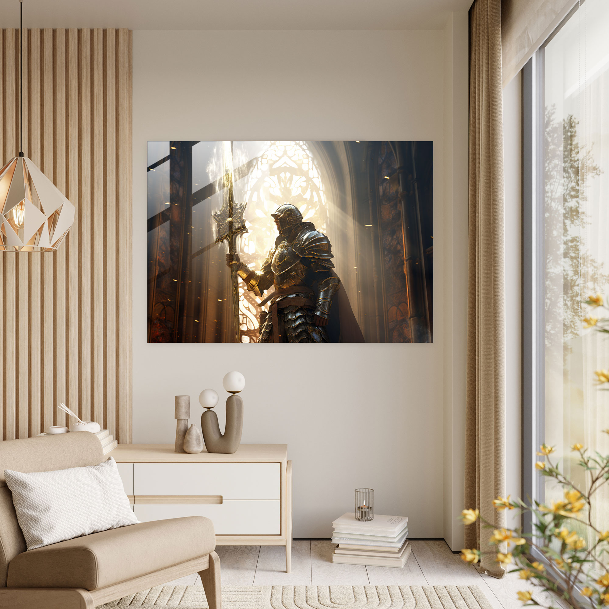 Ortaçağ Şövalyesi Cam Tablo - Ortaçağ Ev Dekorasyonu Modern Sanat Duvar Dekorasyonu