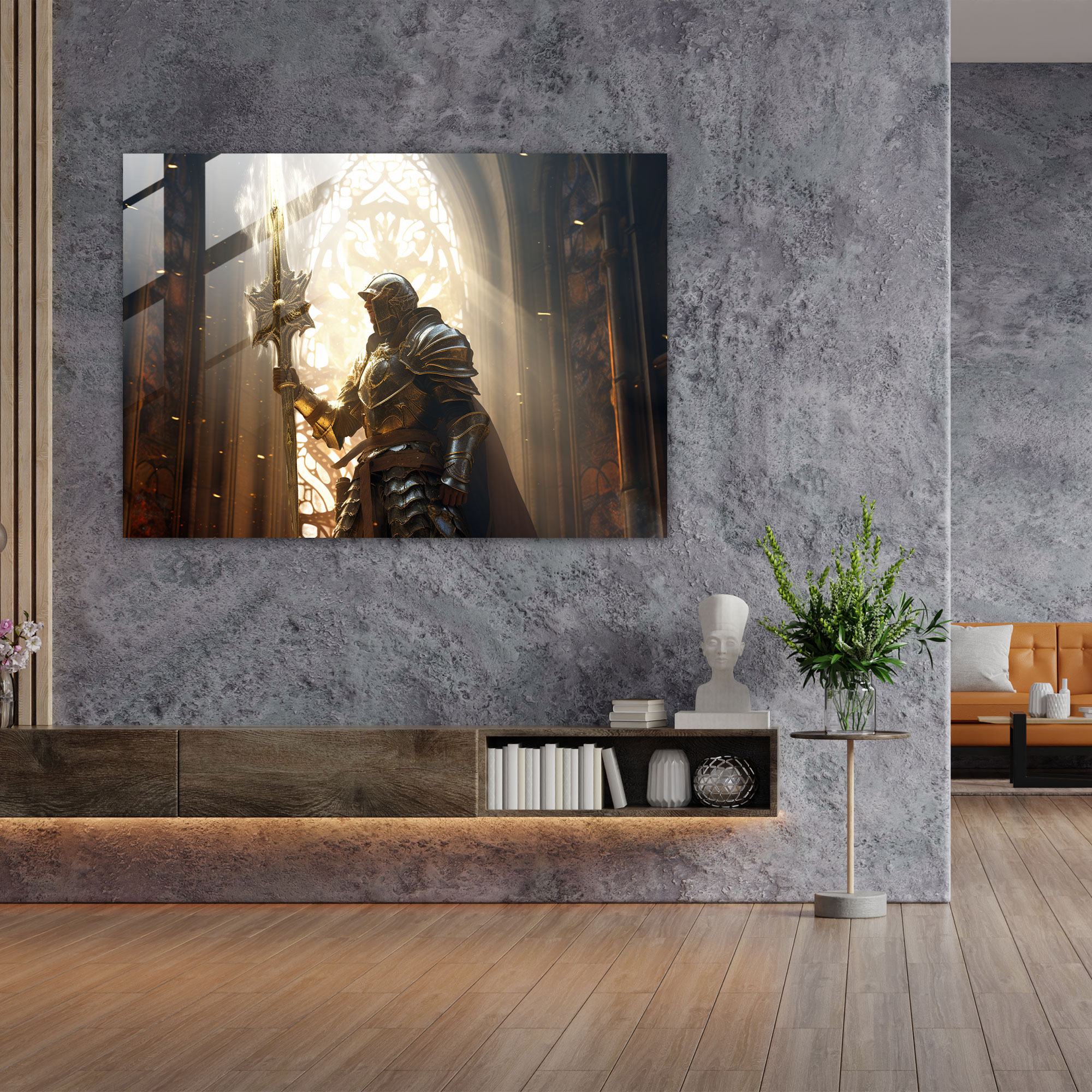 Ortaçağ Şövalyesi Cam Tablo - Ortaçağ Ev Dekorasyonu Modern Sanat Duvar Dekorasyonu