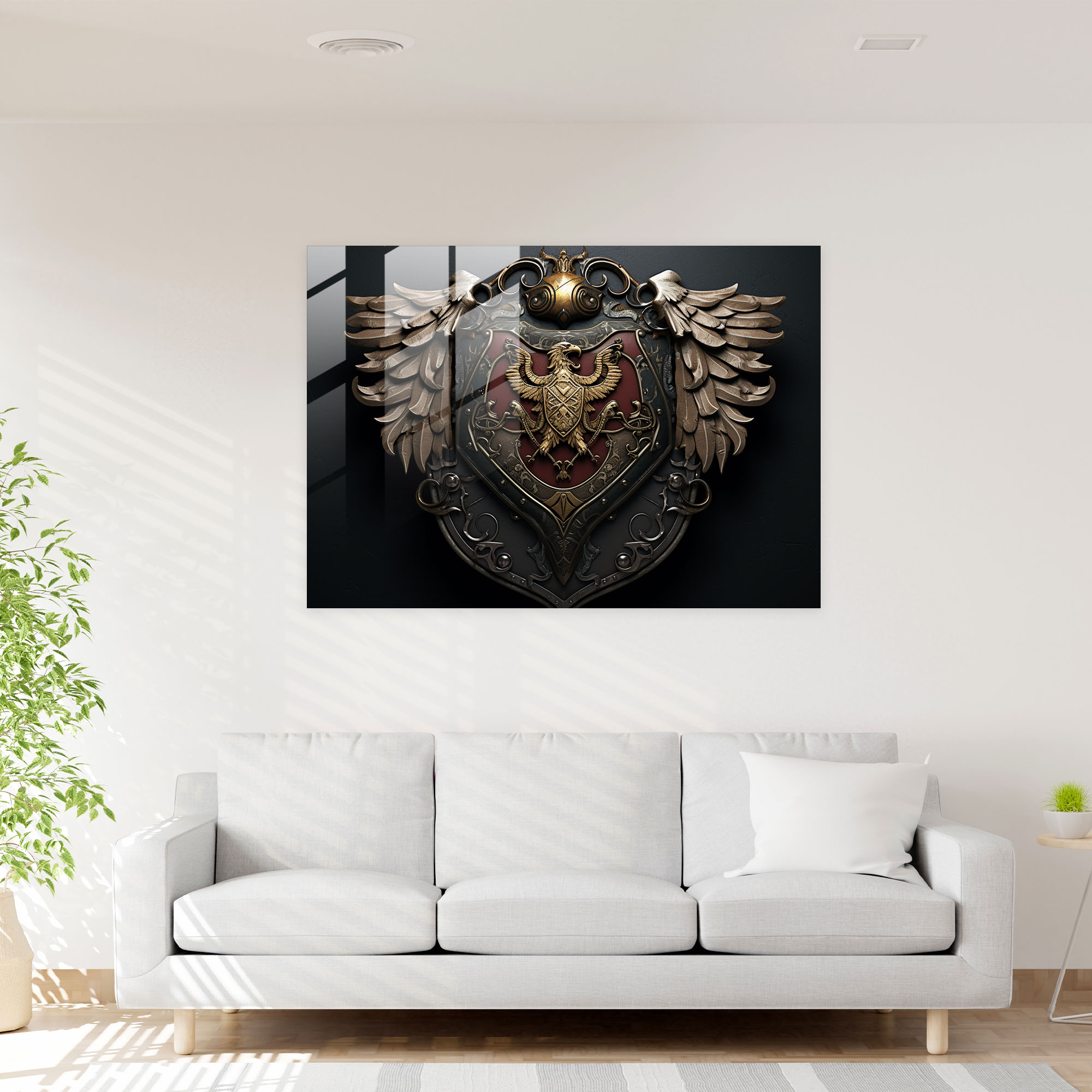 Ortaçağ Desenli Cam Tablo - Arma - Ortaçağ Arma Modern Sanat