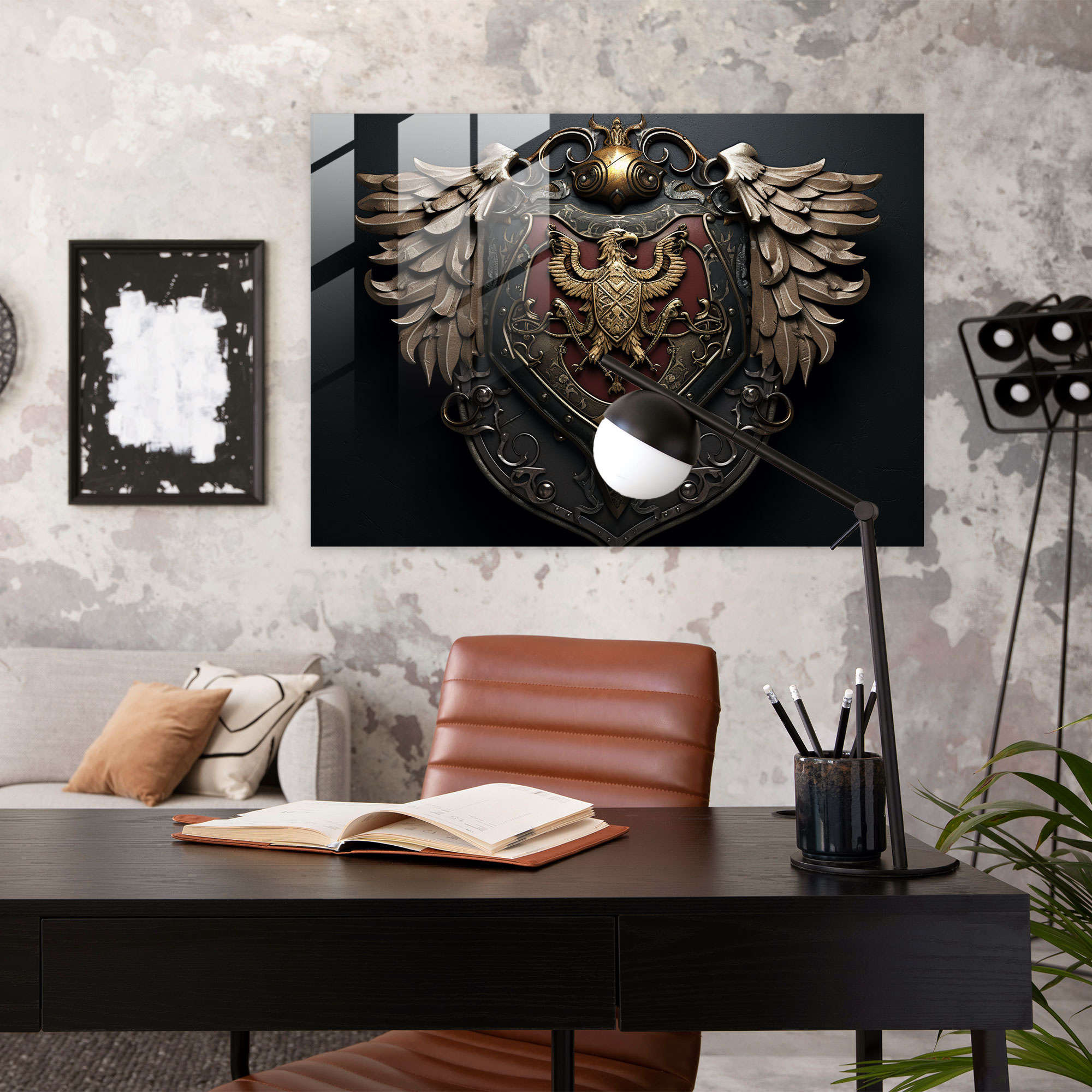 Ortaçağ Desenli Cam Tablo - Arma - Ortaçağ Arma Modern Sanat
