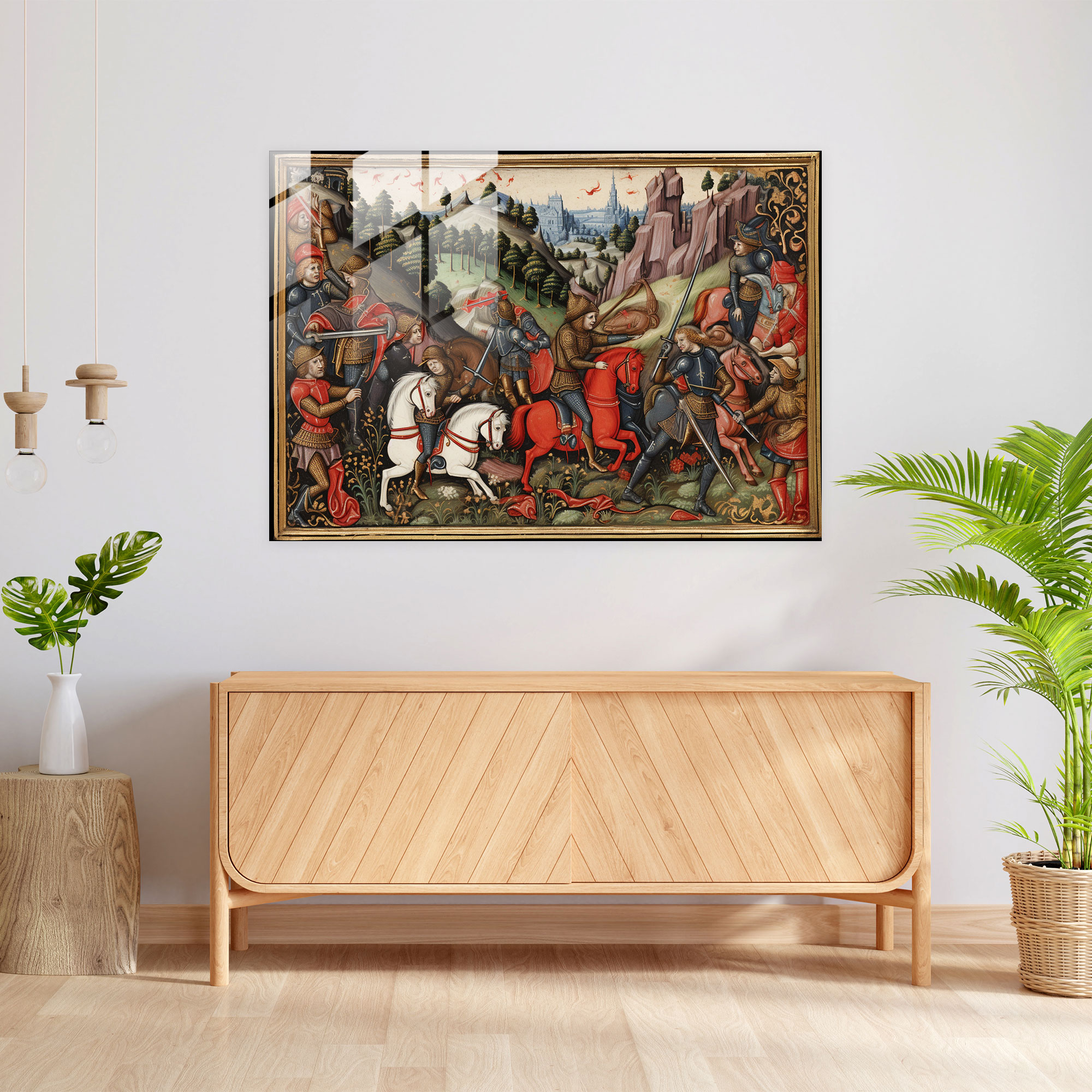 Medieval Glass Wall Art - Medieval, Wall Decoration, Illuminated Manuscript, Knights