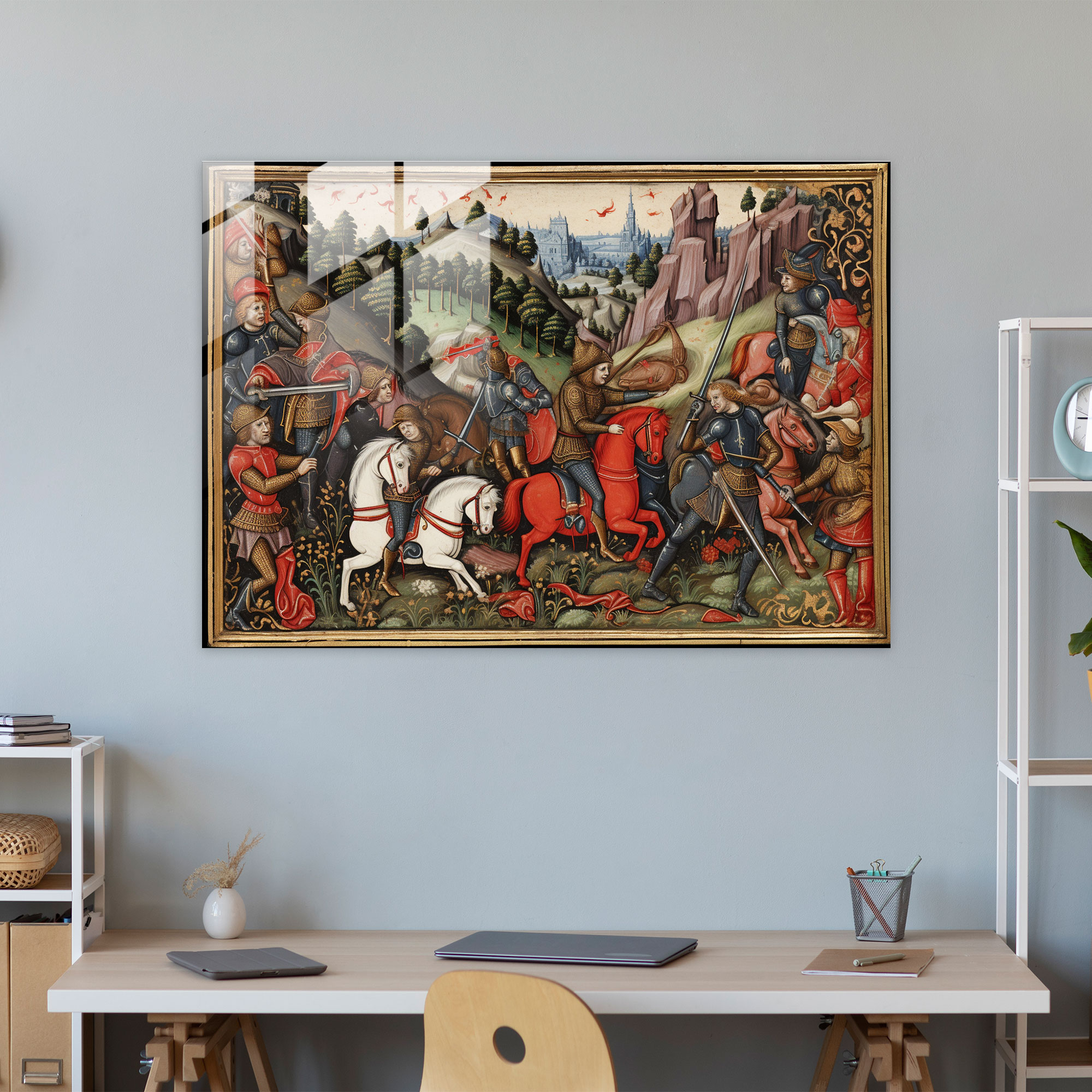 Medieval Glass Wall Art - Medieval, Wall Decoration, Illuminated Manuscript, Knights