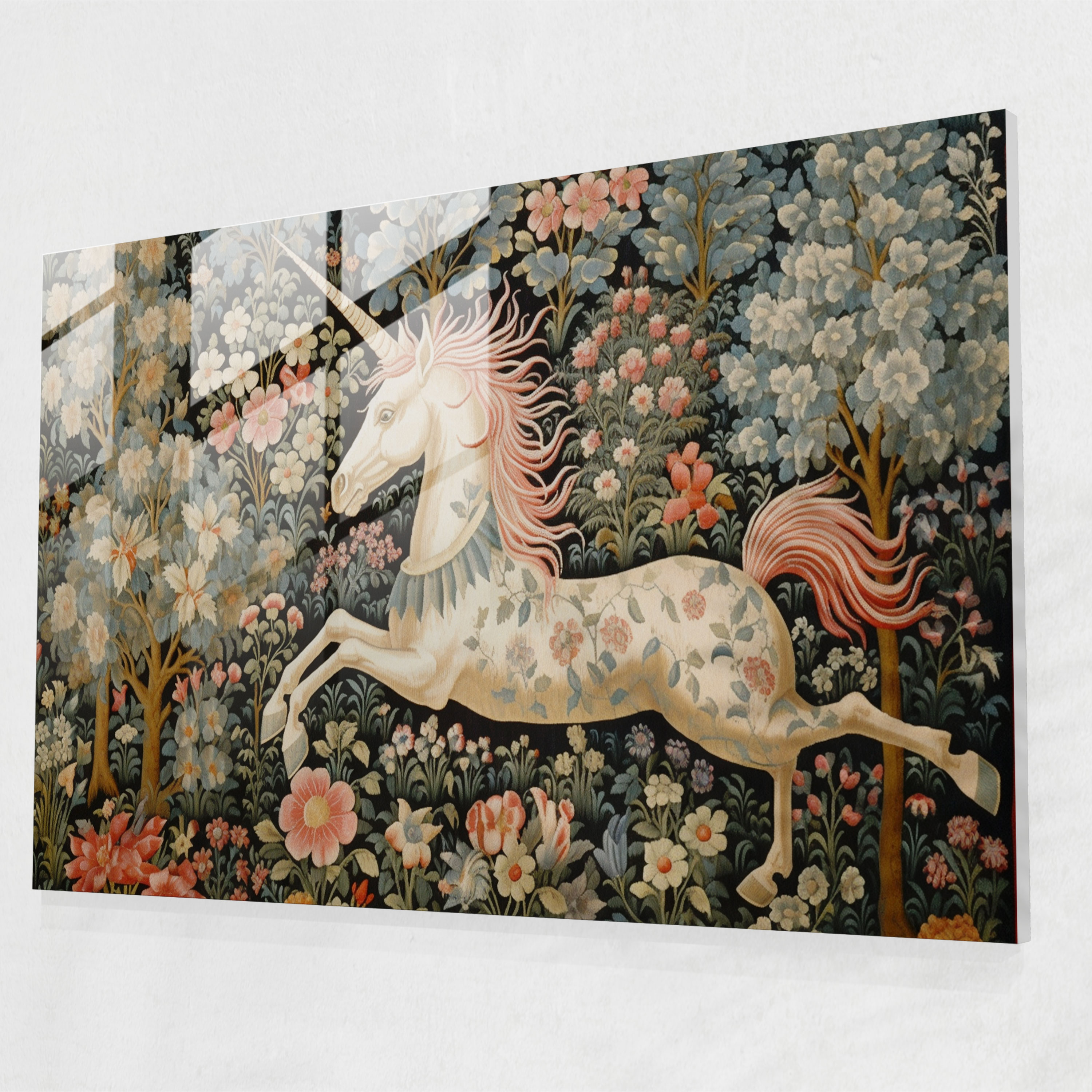 Medieval Unicorn Glass Print - Medieval, Medieval, Whimsy, Home Decoration