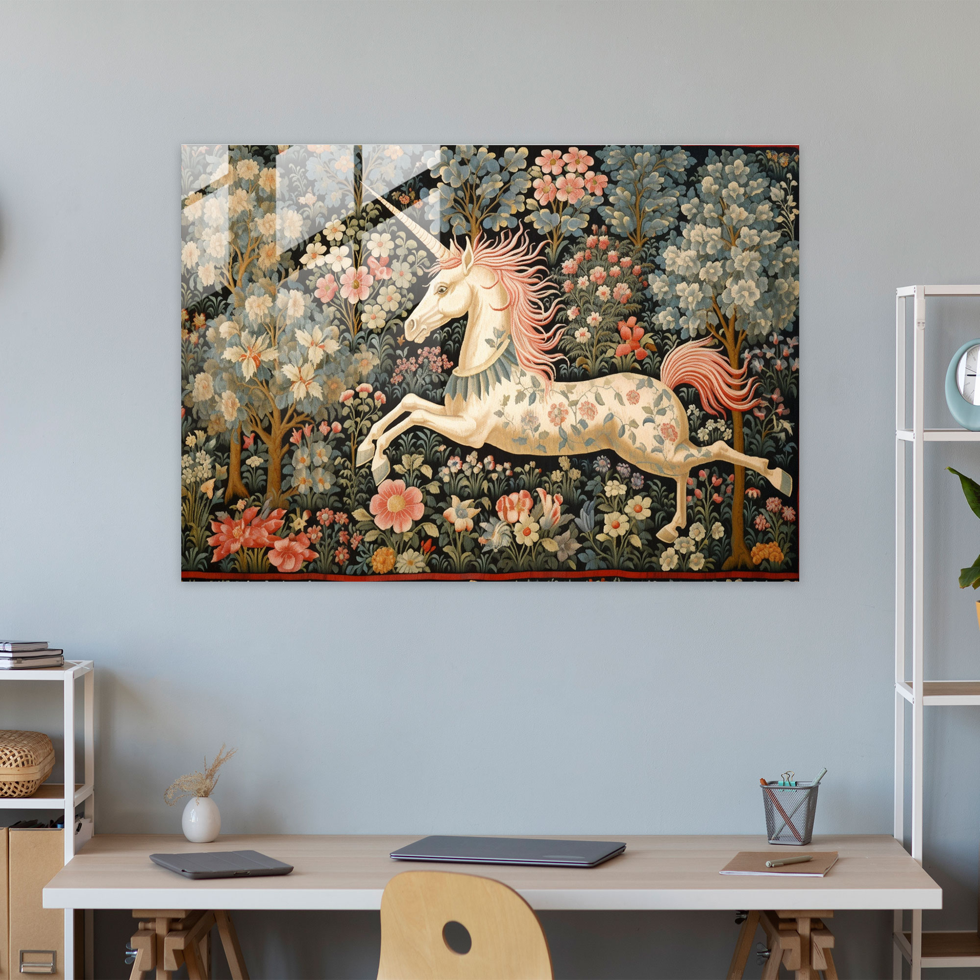 Medieval Unicorn Glass Print - Medieval, Medieval, Whimsy, Home Decoration