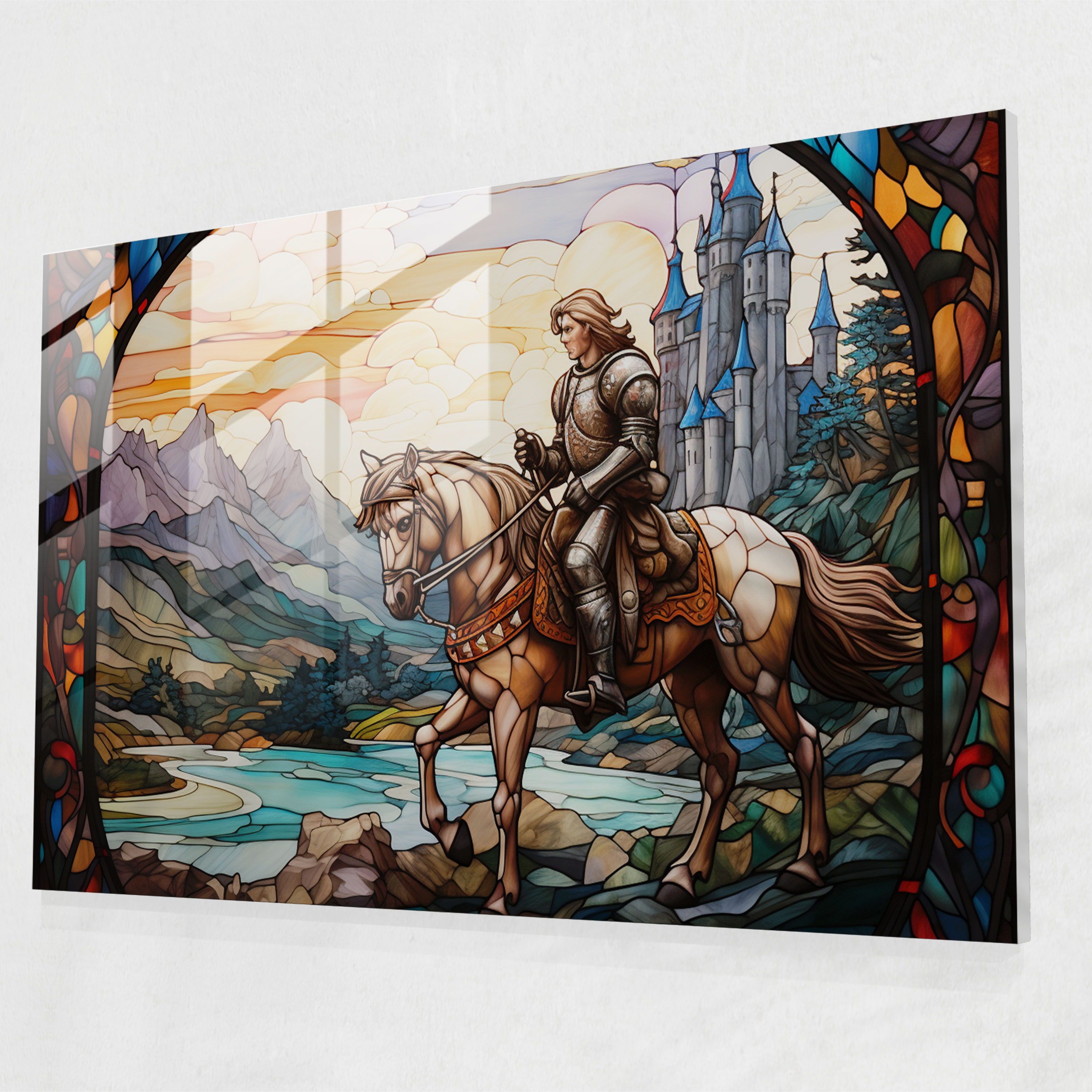 Medieval Knight Glass Print - Medieval, Stained Glass, Glass Wall Art, Glass Print