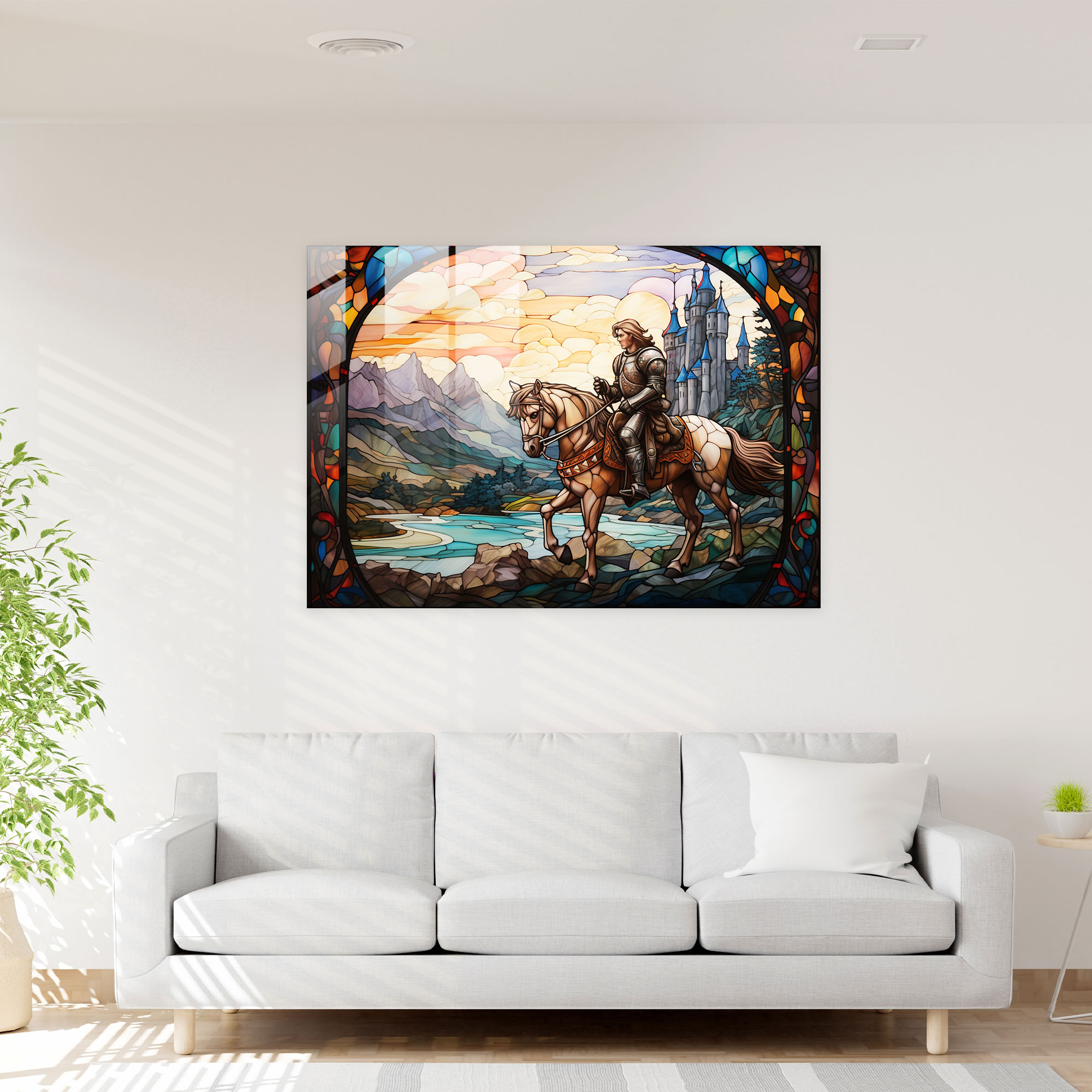 Medieval Knight Glass Print - Medieval, Stained Glass, Glass Wall Art, Glass Print