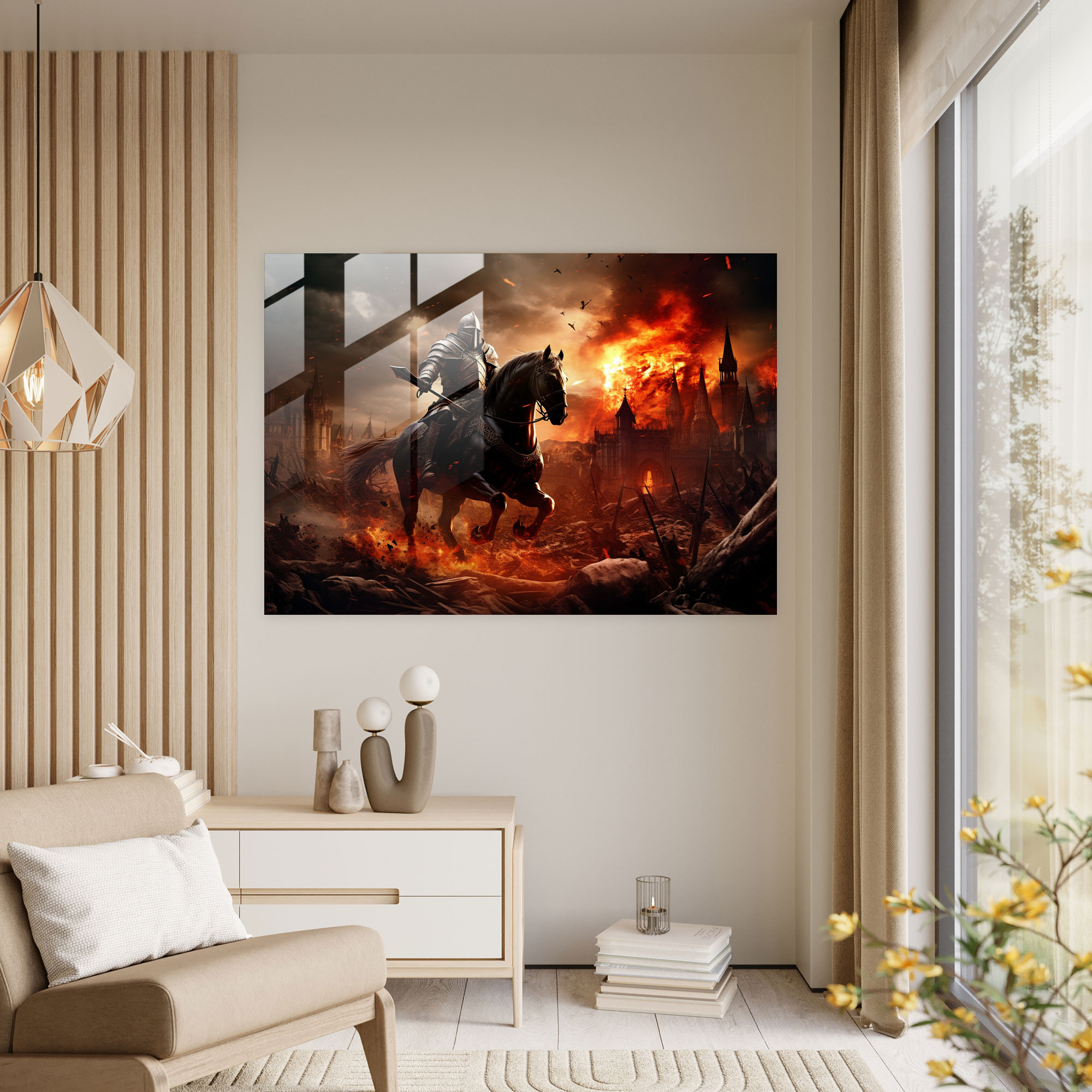 Medieval Knight Battleground Glass Print - Medieval, Fire, Medieval, Wall Decoration