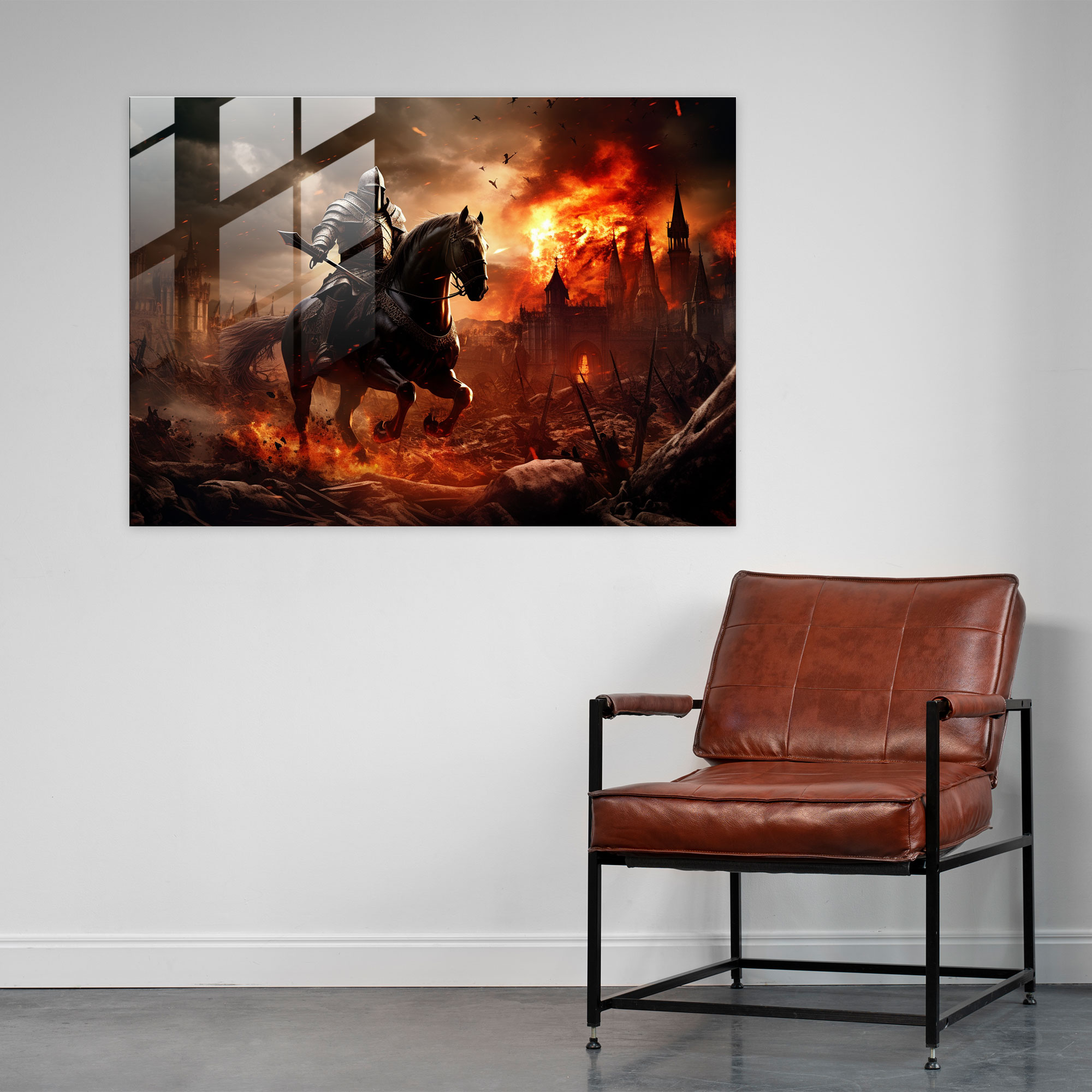 Medieval Knight Battleground Glass Print - Medieval, Fire, Medieval, Wall Decoration