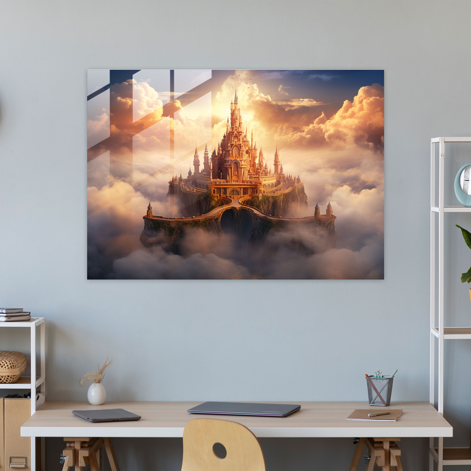 Floating Castle Glass Print - Medieval, Home Decoration, Medieval, Glass Wall Art