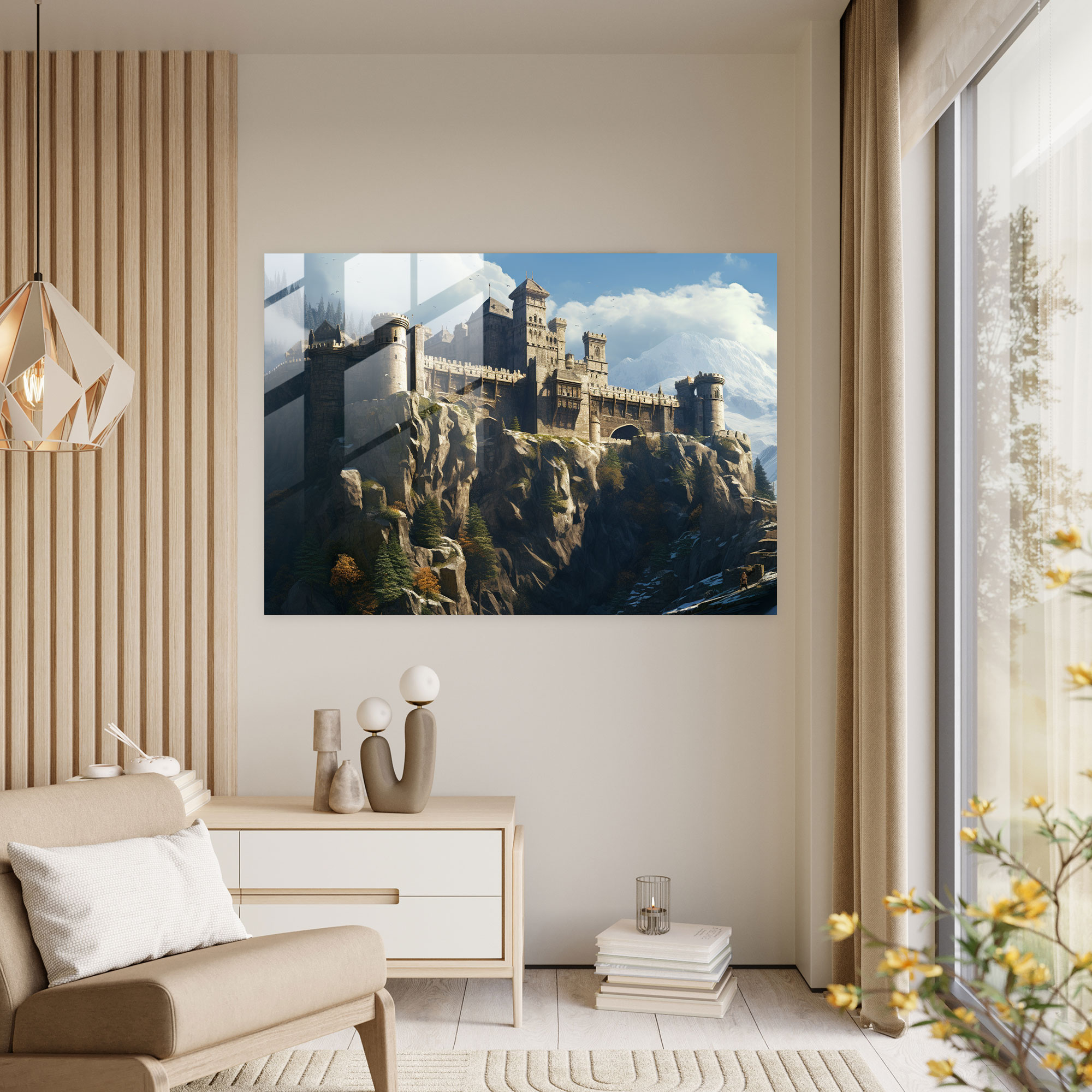 Medieval Glass Wall Art: Castle On Rocky Cliff - Medieval, Glass Wall Art, Rocky Cliff, Home Decoration