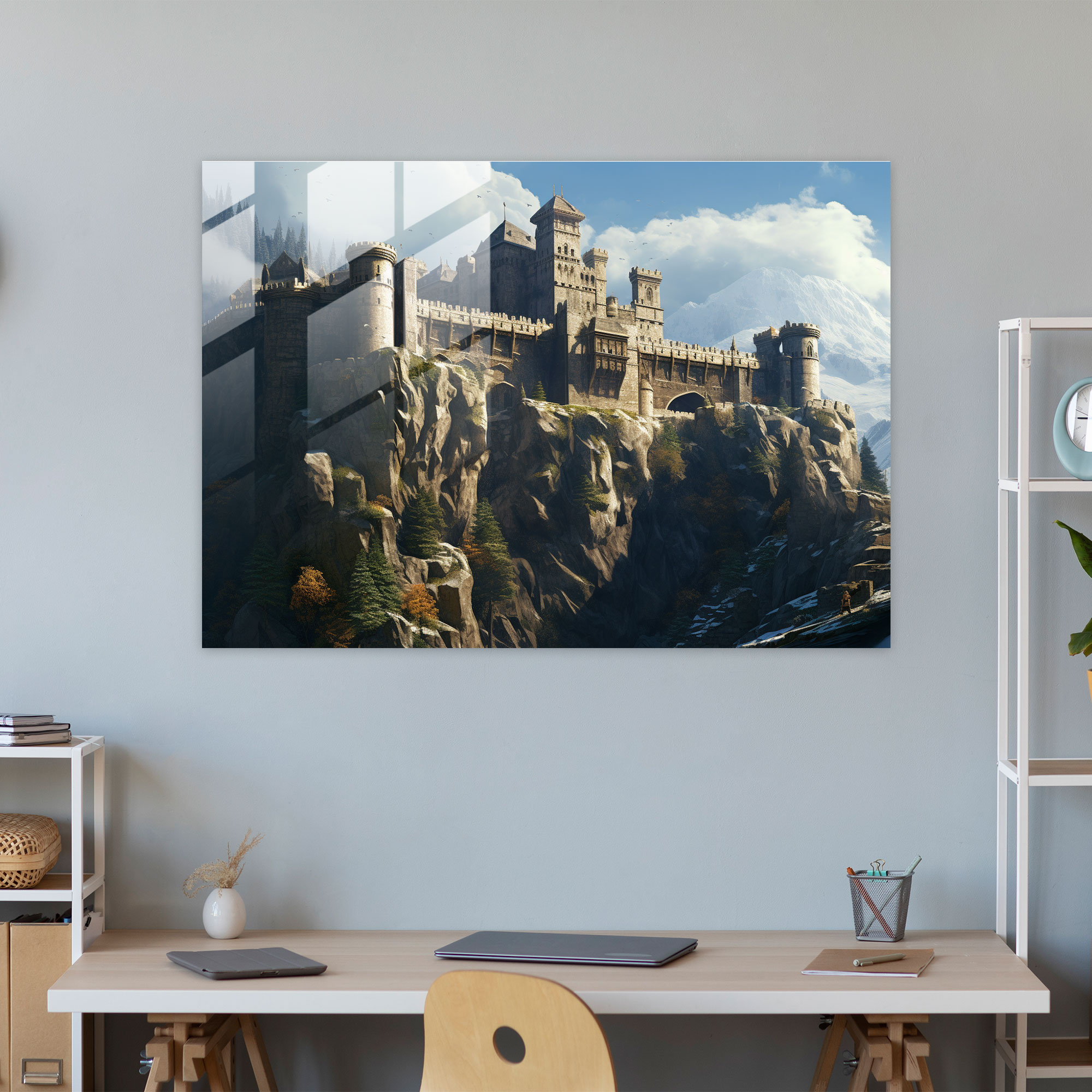 Medieval Glass Wall Art: Castle On Rocky Cliff - Medieval, Glass Wall Art, Rocky Cliff, Home Decoration