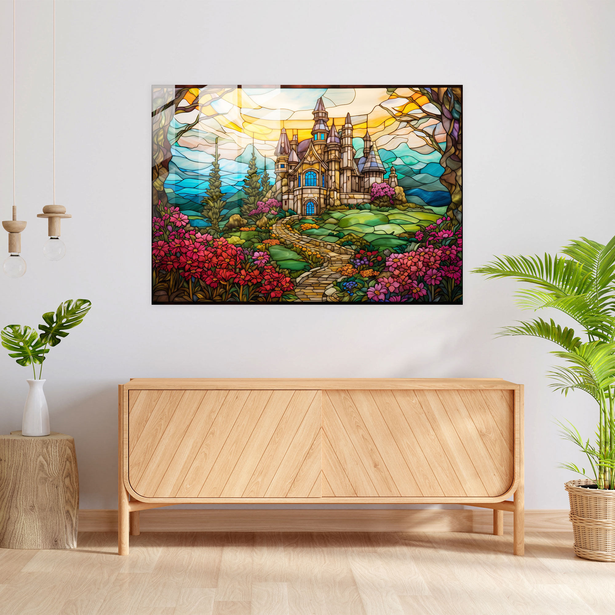 Ortaçağ Kalesi Cam Tablo - Ortaçağ Kale Cam Sanat Cam Tablo