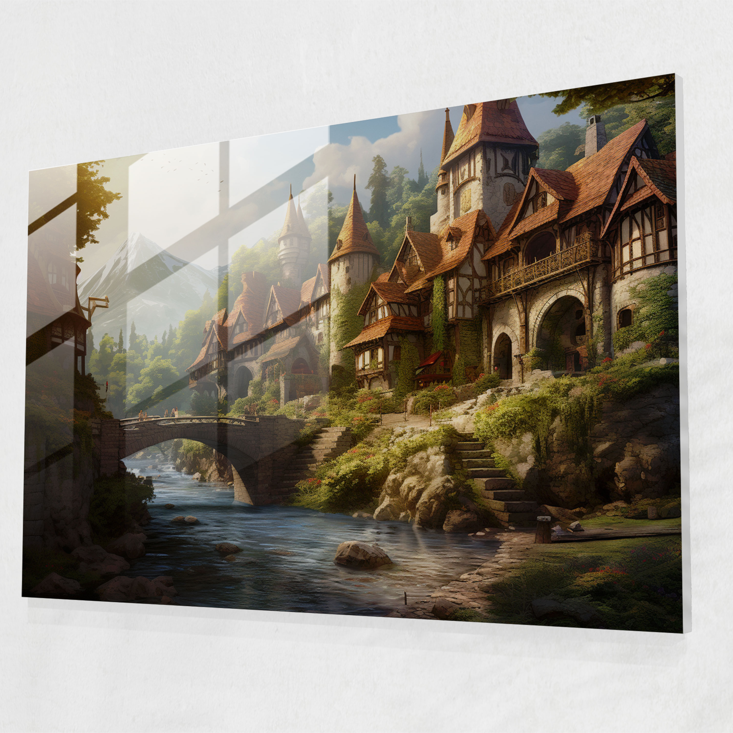 Medieval Village Glass Print - Medieval, Wall Decoration, Serenity, Home Decoration