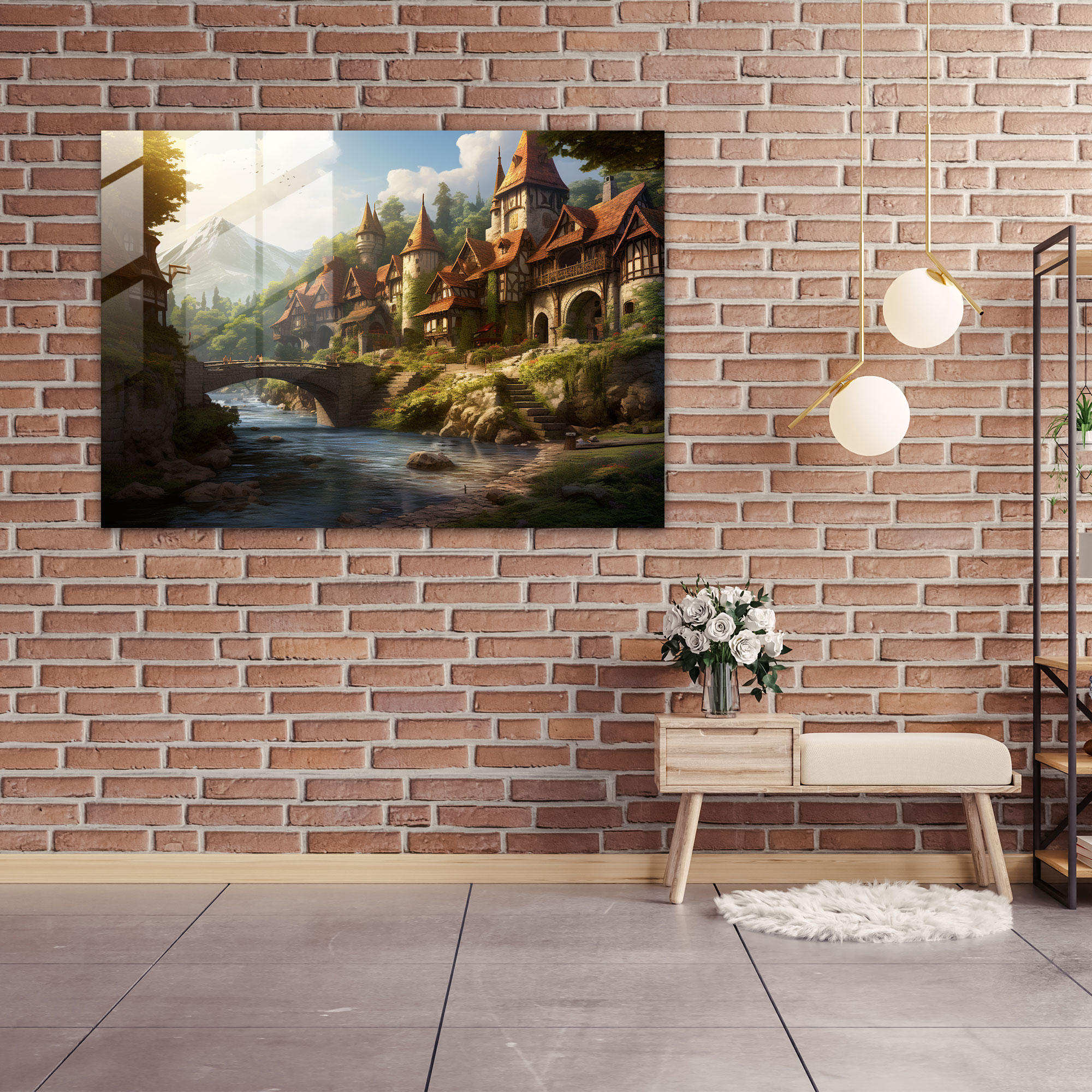 Medieval Village Glass Print - Medieval, Wall Decoration, Serenity, Home Decoration