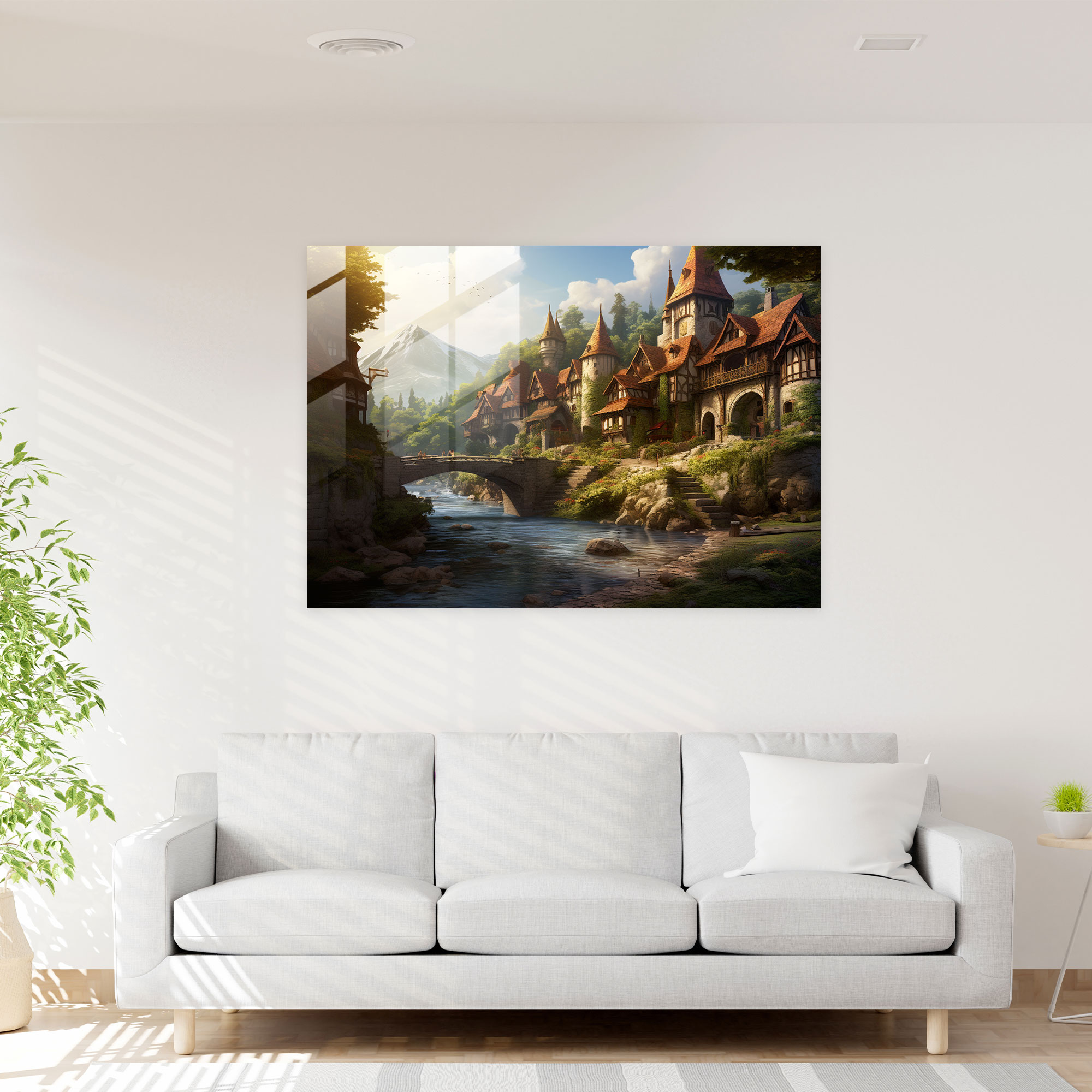 Medieval Village Glass Print - Medieval, Wall Decoration, Serenity, Home Decoration