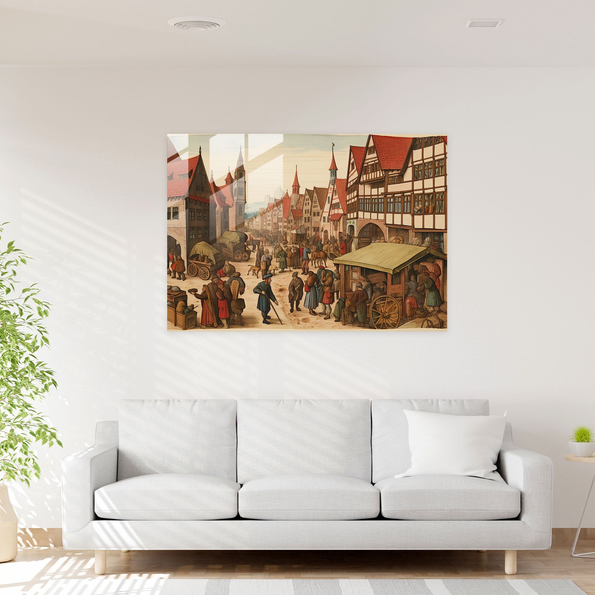 Orta Çağ Çarşısı Cam Tablosu - Orta Çağ Cam Tablo Eşyalar Modern Sanat