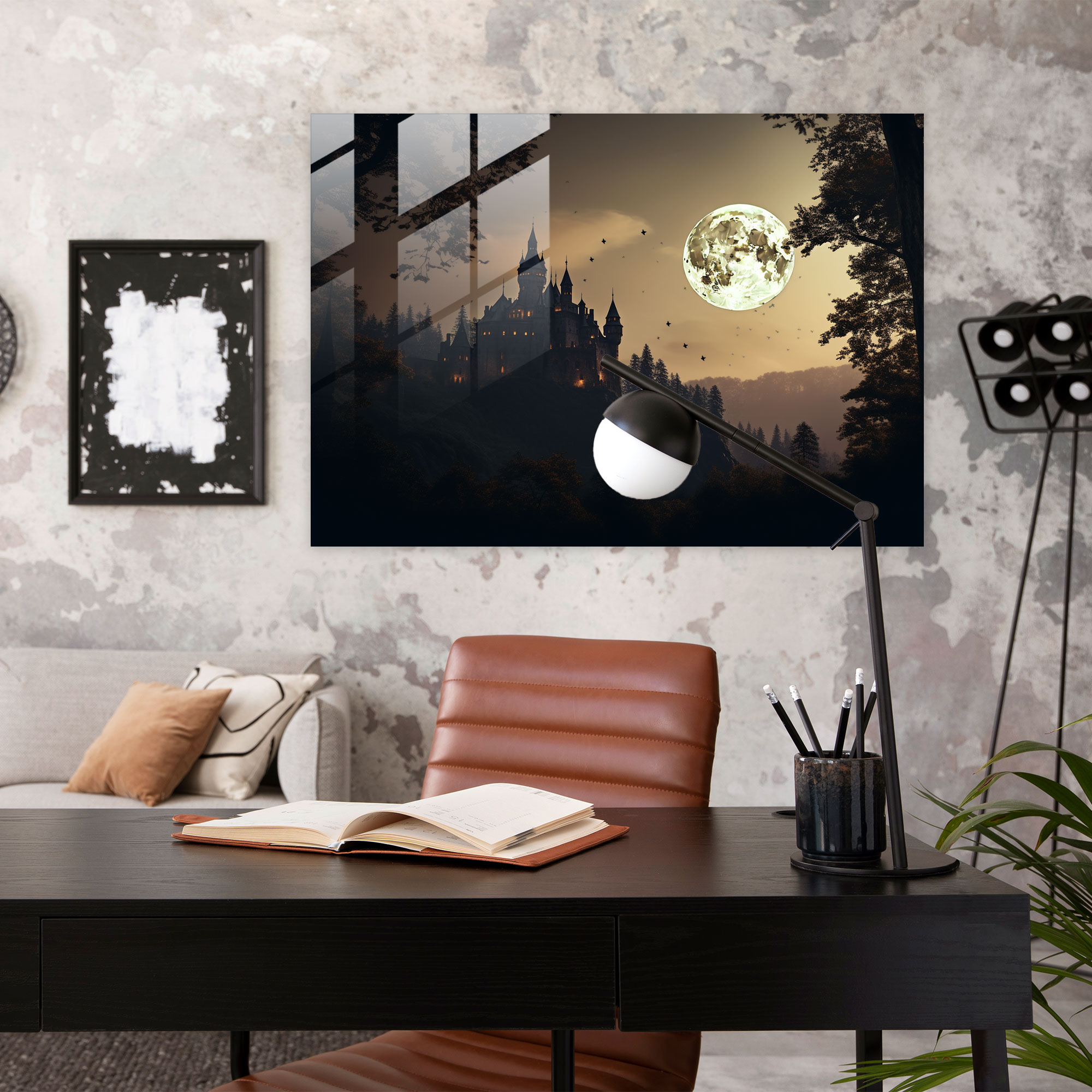 Orta Çağ Ay Işığında Cam Tablo - Orta Çağ Duvar Dekorasyonu Modern Sanat
