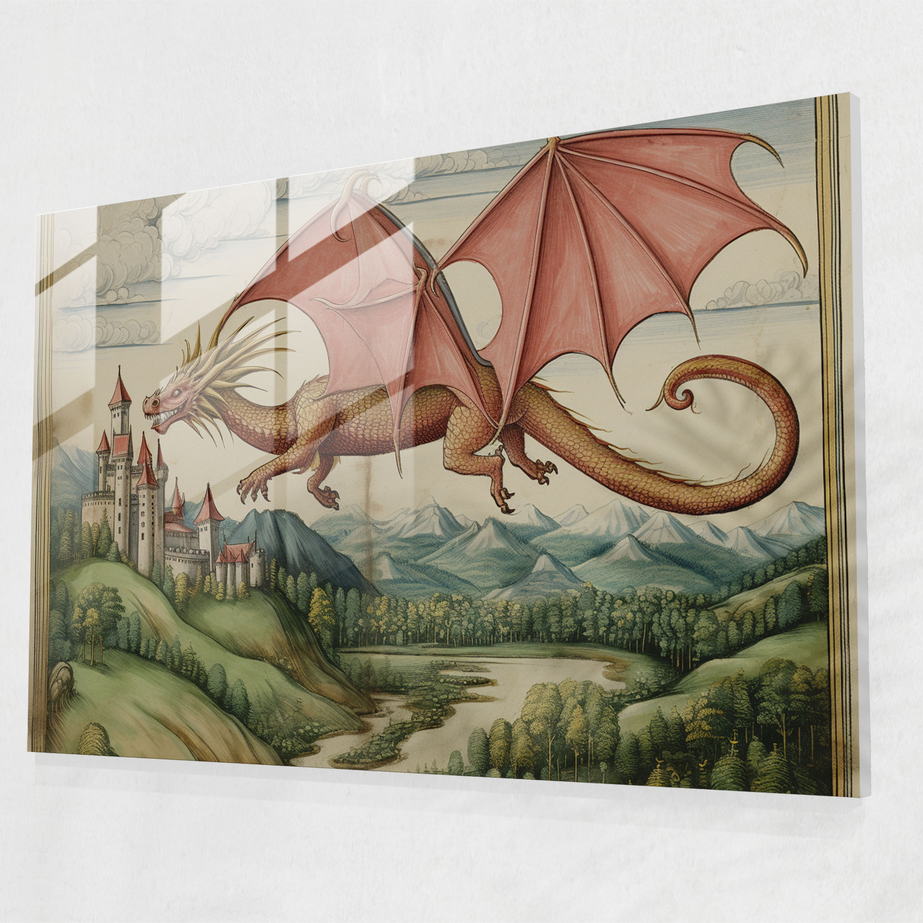 Medieval Dragon Glass Print - Medieval, Enchantment, Home Decoration, Medieval