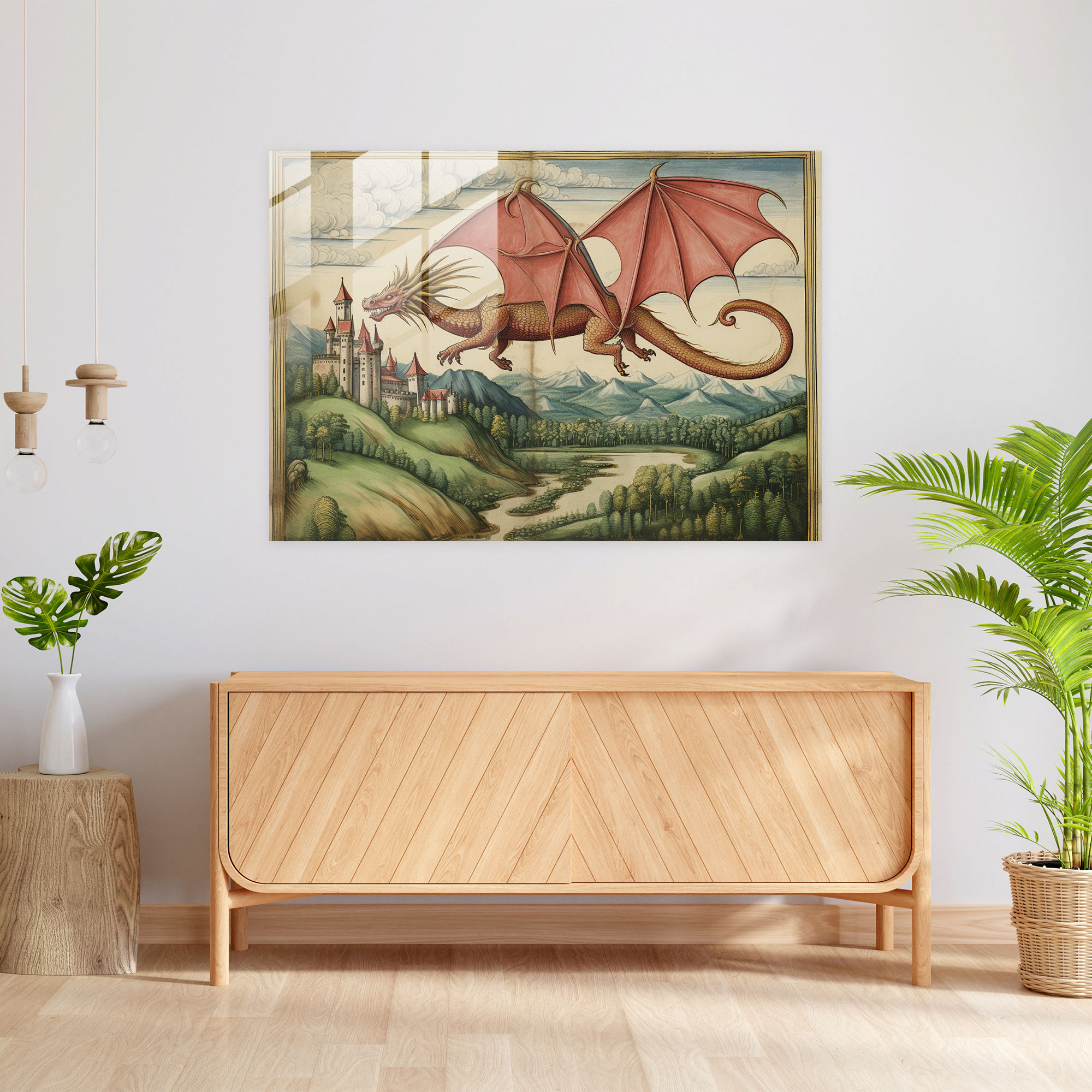 Medieval Dragon Glass Print - Medieval, Enchantment, Home Decoration, Medieval