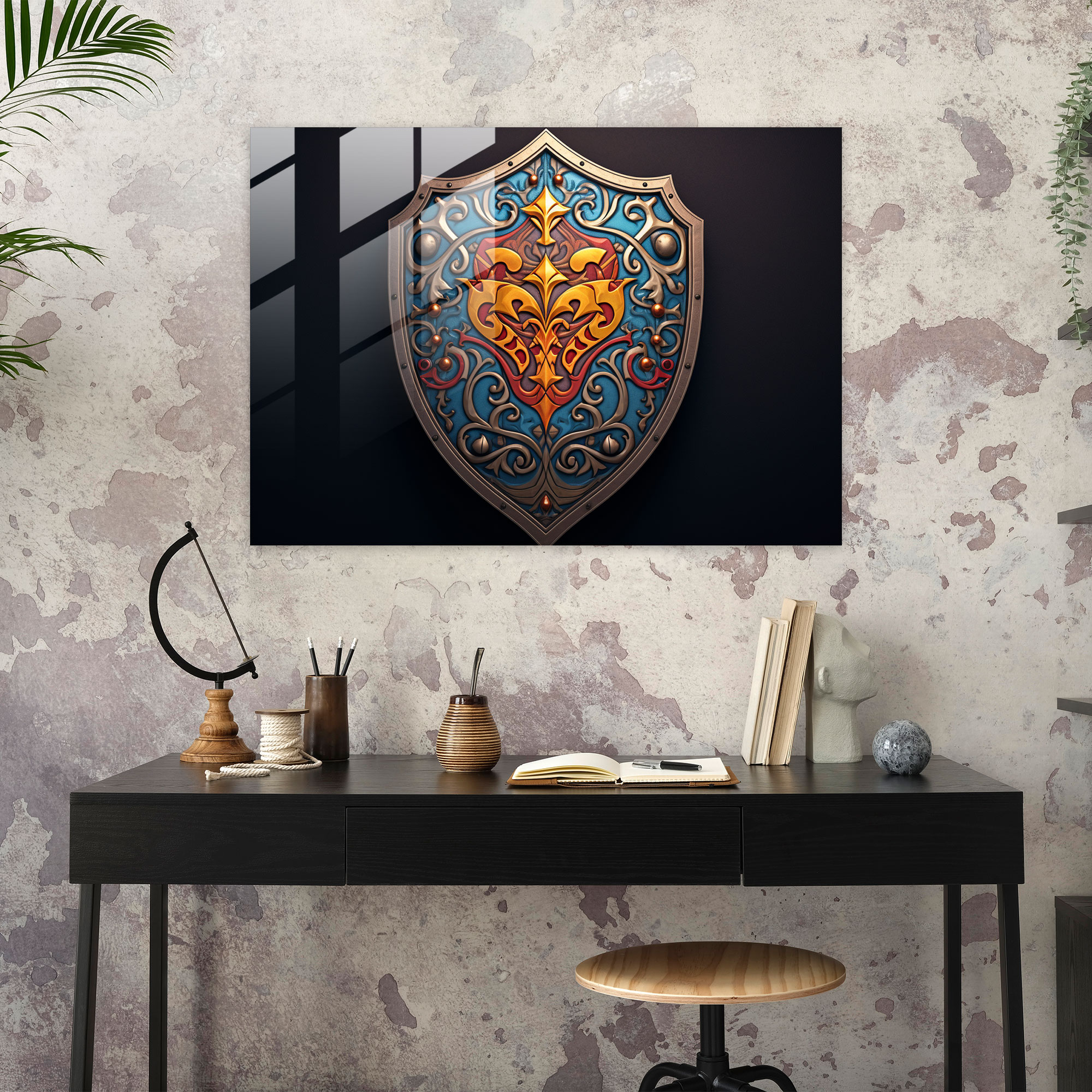 Medieval Knight's Shield Glass Print - Medieval, Glass Wall Art, Glass Art, Vibrant Colors