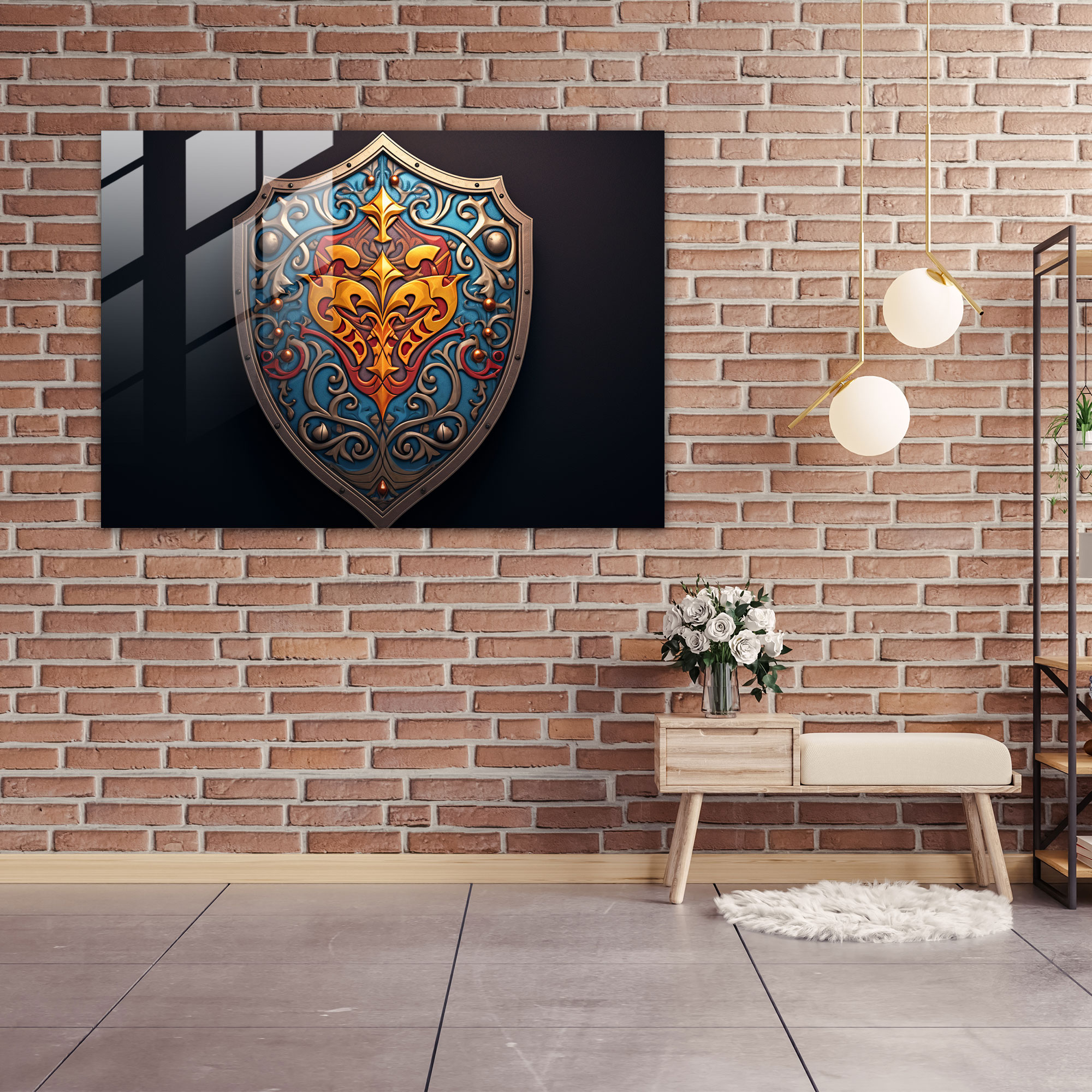 Medieval Knight's Shield Glass Print - Medieval, Glass Wall Art, Glass Art, Vibrant Colors