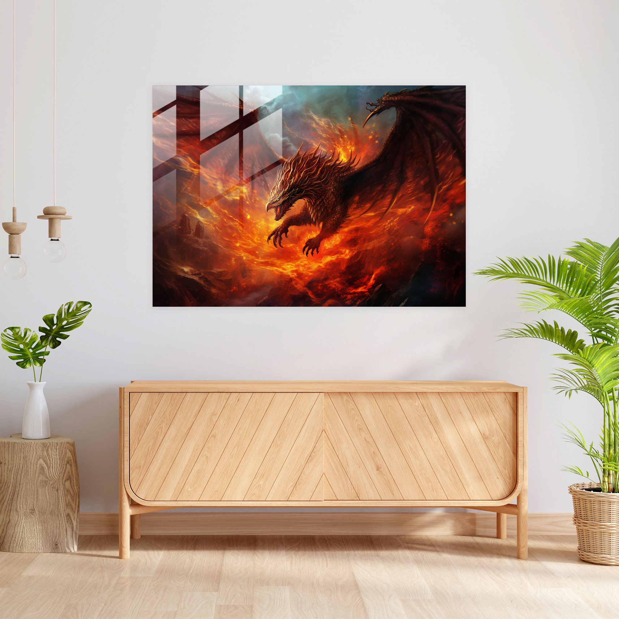Medieval Dragon Glass Print - Medieval, Home Decoration, Intricate Scales, Glass Wall Art
