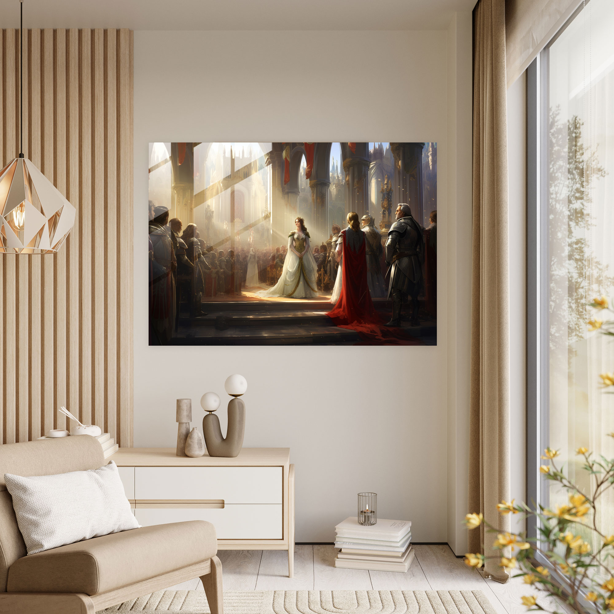 Ortaçağ Kraliyet Mahkemesi Cam Tablo Baskı - Ortaçağ Cam Duvar Sanatı Duvar Dekorasyonu Modern Sanat