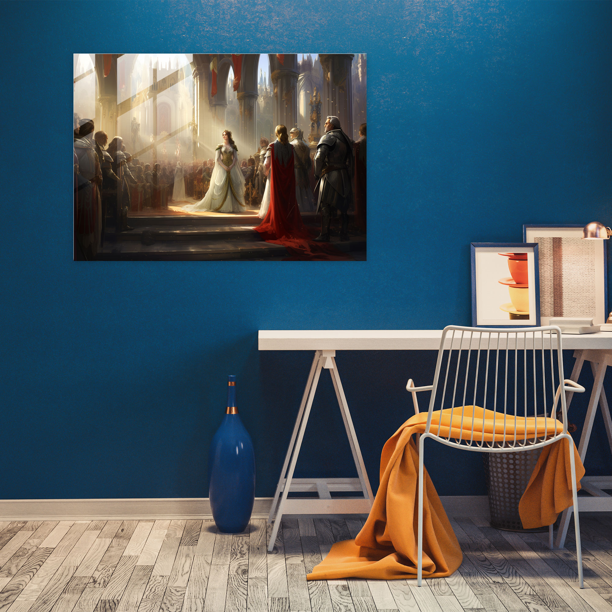 Ortaçağ Kraliyet Mahkemesi Cam Tablo Baskı - Ortaçağ Cam Duvar Sanatı Duvar Dekorasyonu Modern Sanat