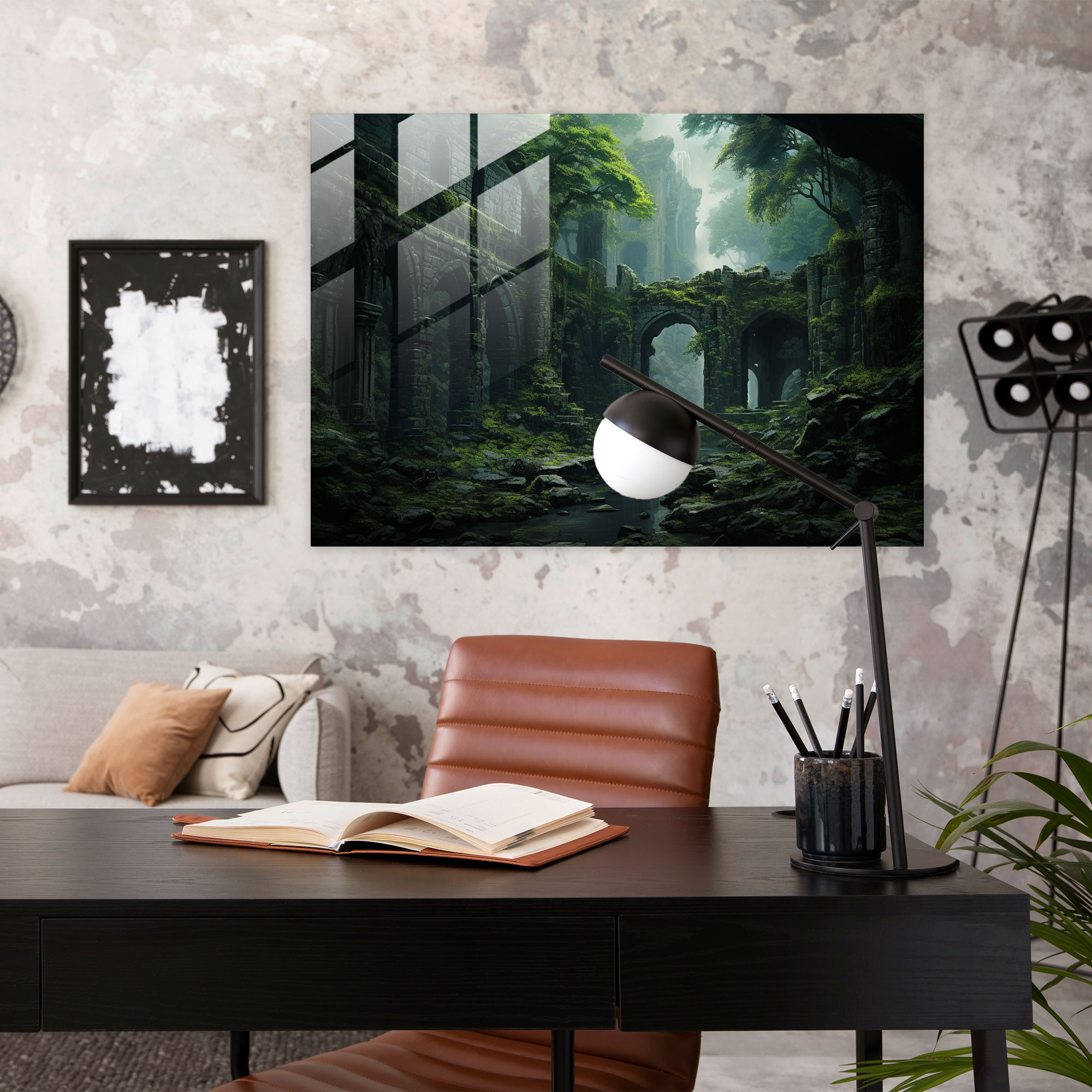 Ortaçağ Kalesi Harabe Cam Tablo - Ortaçağ Cam Tablo Modern Sanat