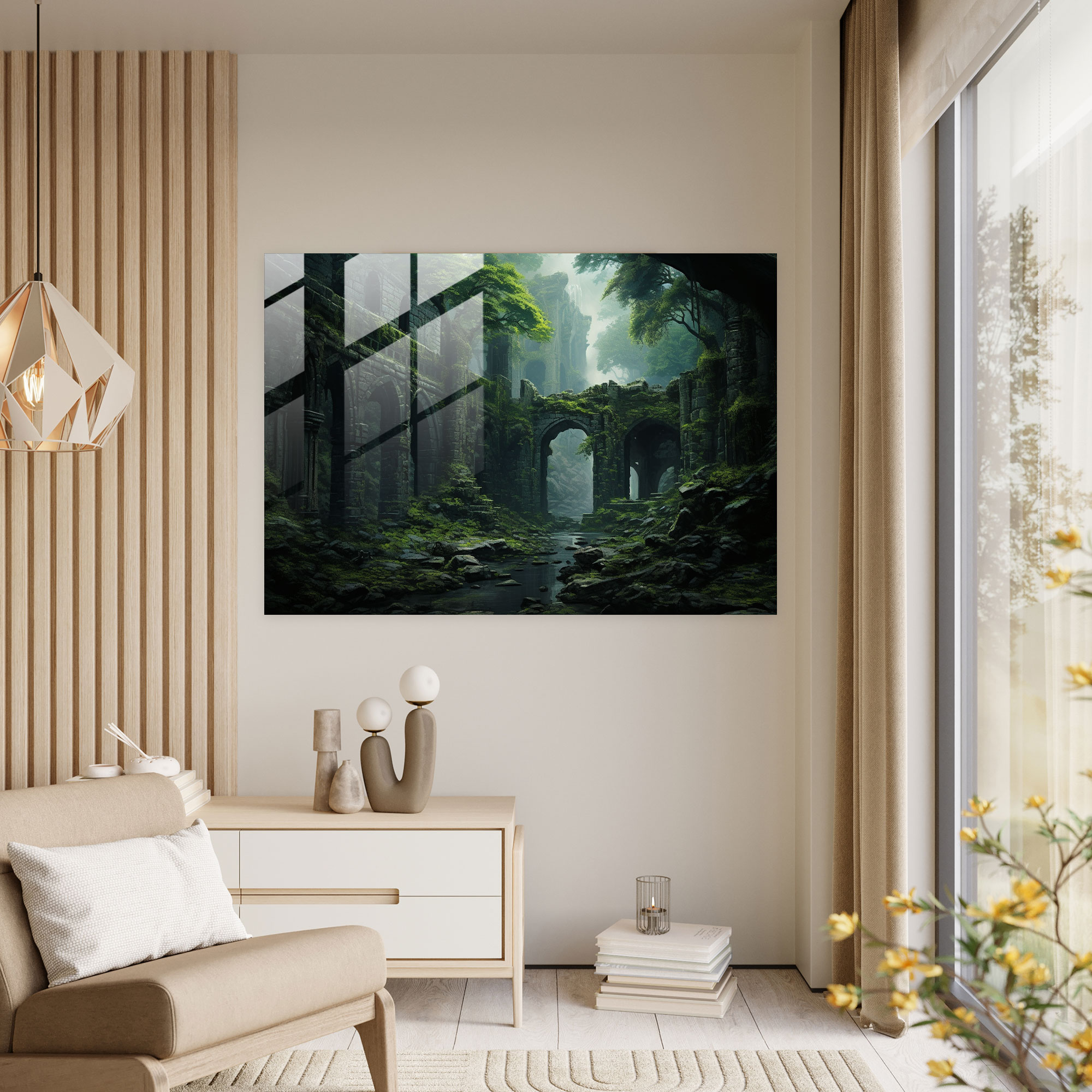 Ortaçağ Kalesi Harabe Cam Tablo - Ortaçağ Cam Tablo Modern Sanat