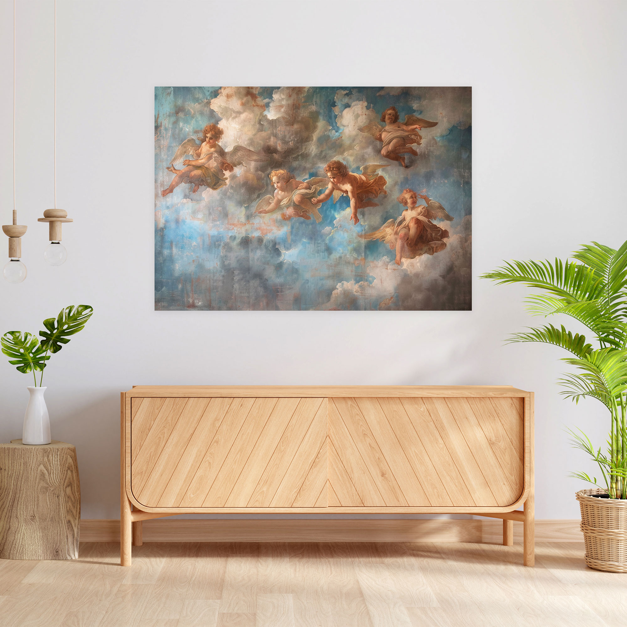 Michelangelo Wall Decoration – Angelic Figures Canvas Print - Michelangelo, Michelangelo, Wall Decoration, Canvas