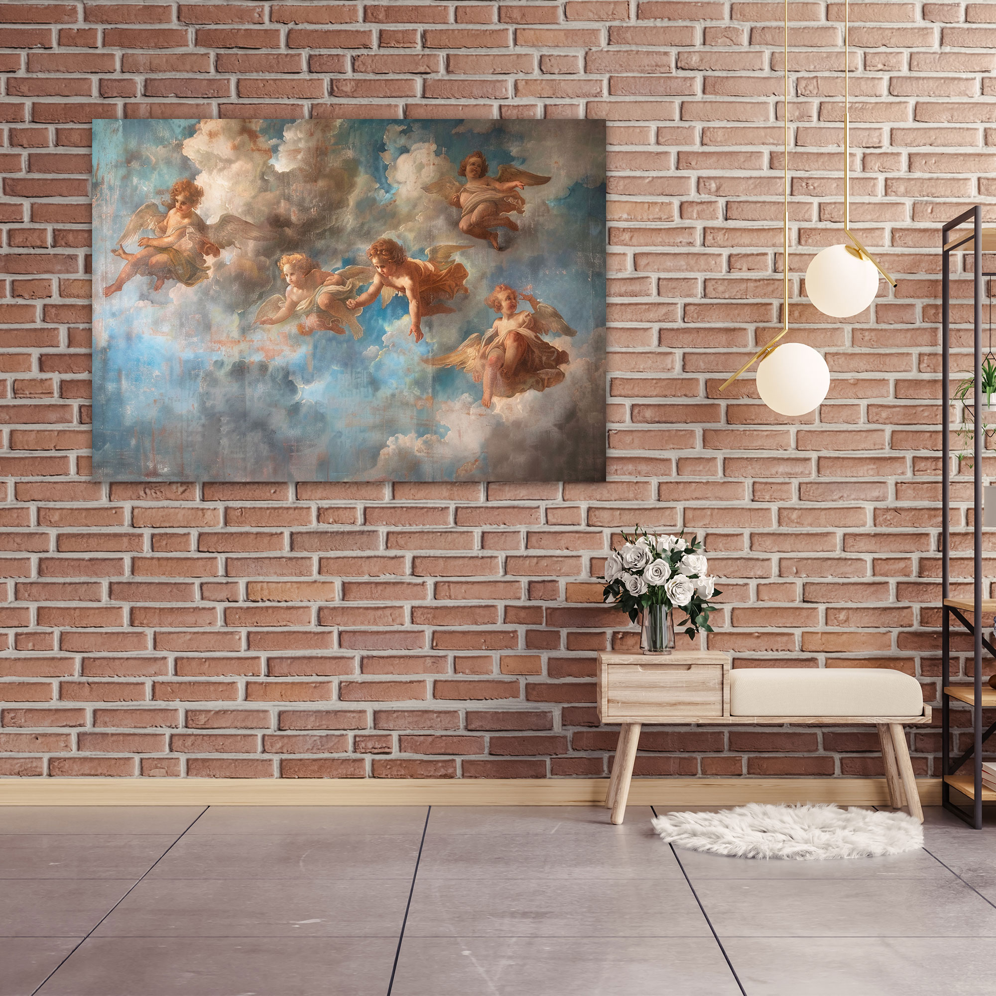 Michelangelo Wall Decoration – Angelic Figures Canvas Print - Michelangelo, Michelangelo, Wall Decoration, Canvas