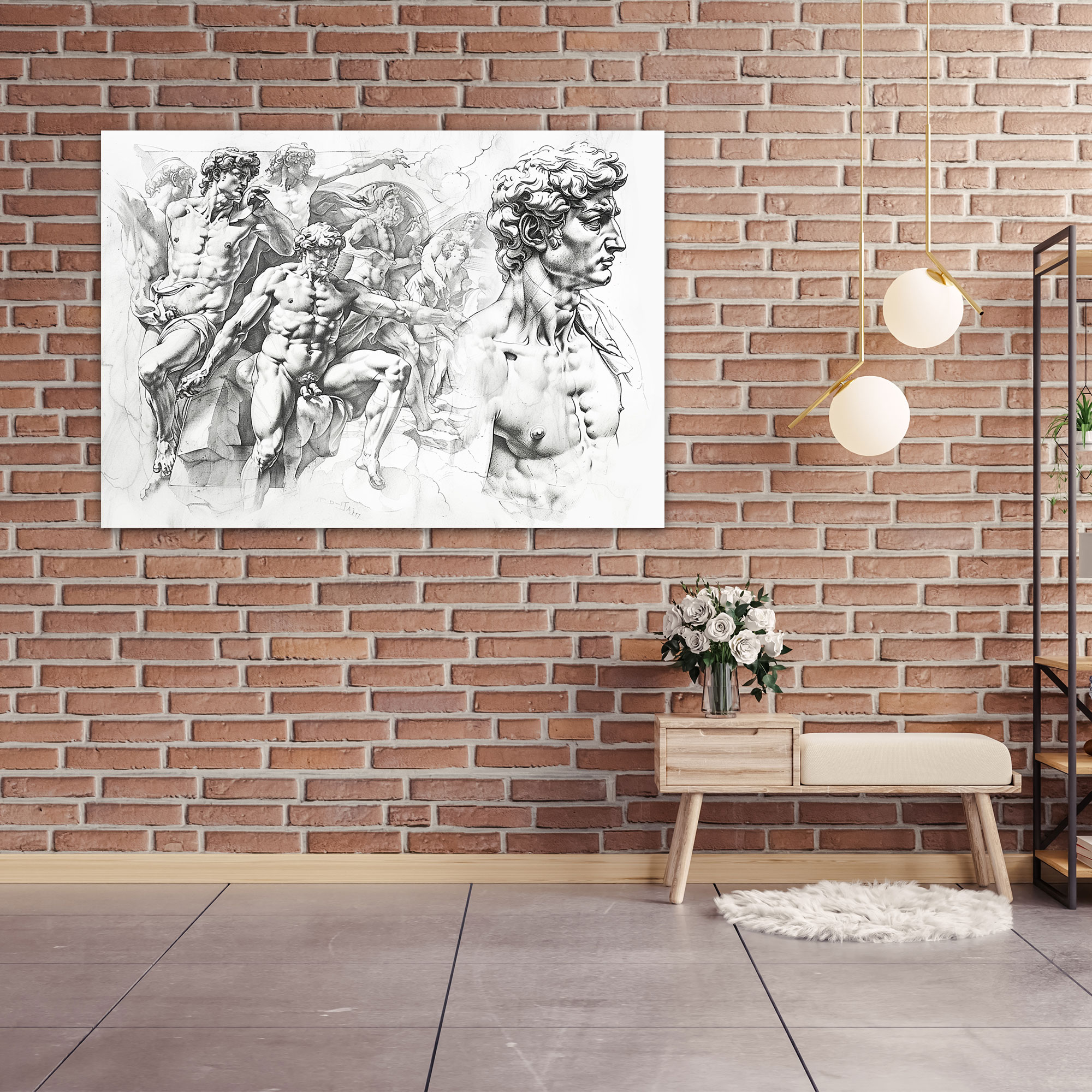 Michelangelo Artistic Sketches Wall Decoration - Michelangelo, Artistic Sketches, Canvas Wall Art, Wall Decoration