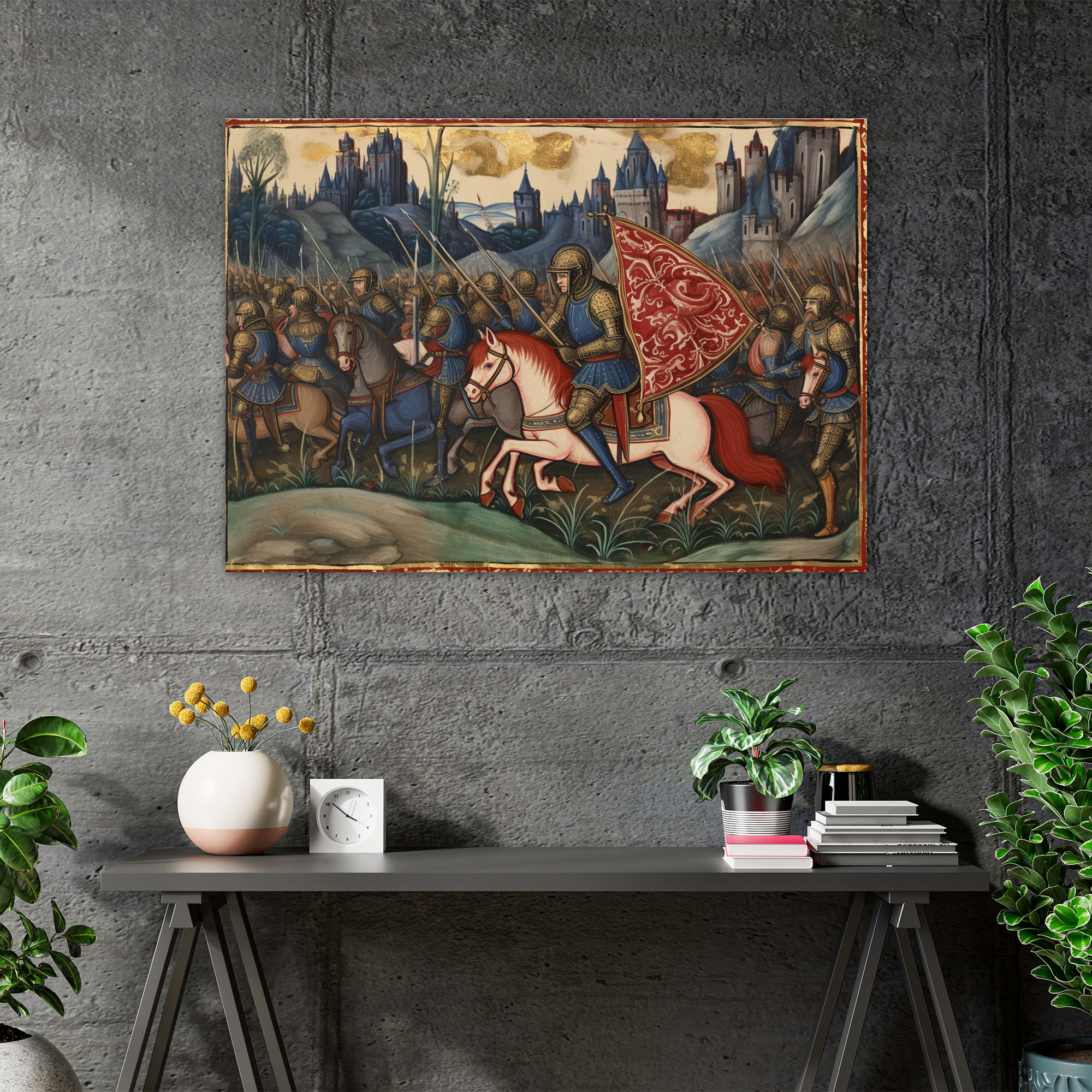 Mittelalterliche Wandkunst: Ritterkampf - Mittelalter Wanddekoration Leinwandbild