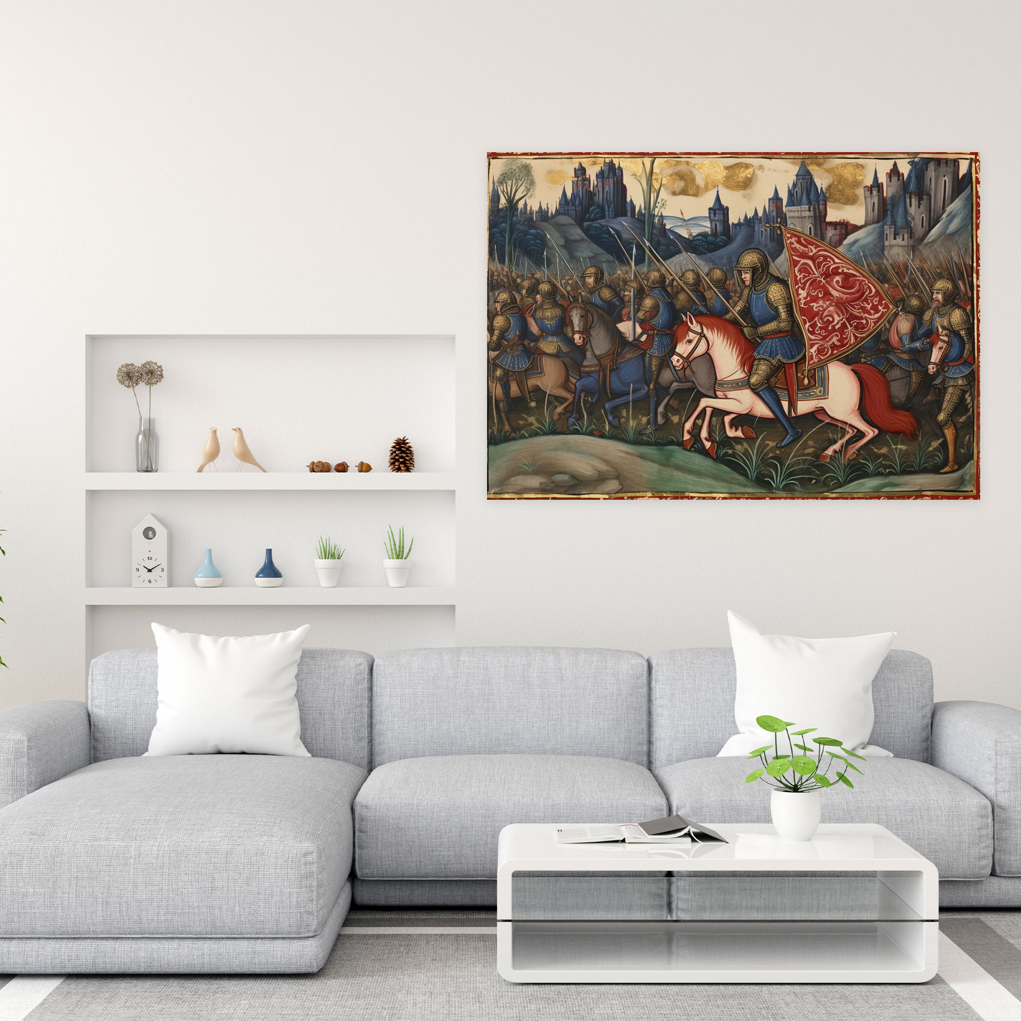 Mittelalterliche Wandkunst: Ritterkampf - Mittelalter Wanddekoration Leinwandbild