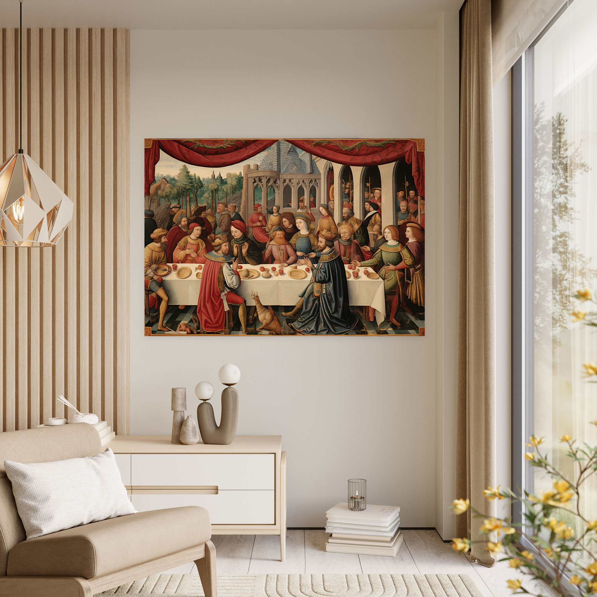 Medieval Canvas Print - Vibrant Banquet - Medieval, Tapestry, Music, Wall Art
