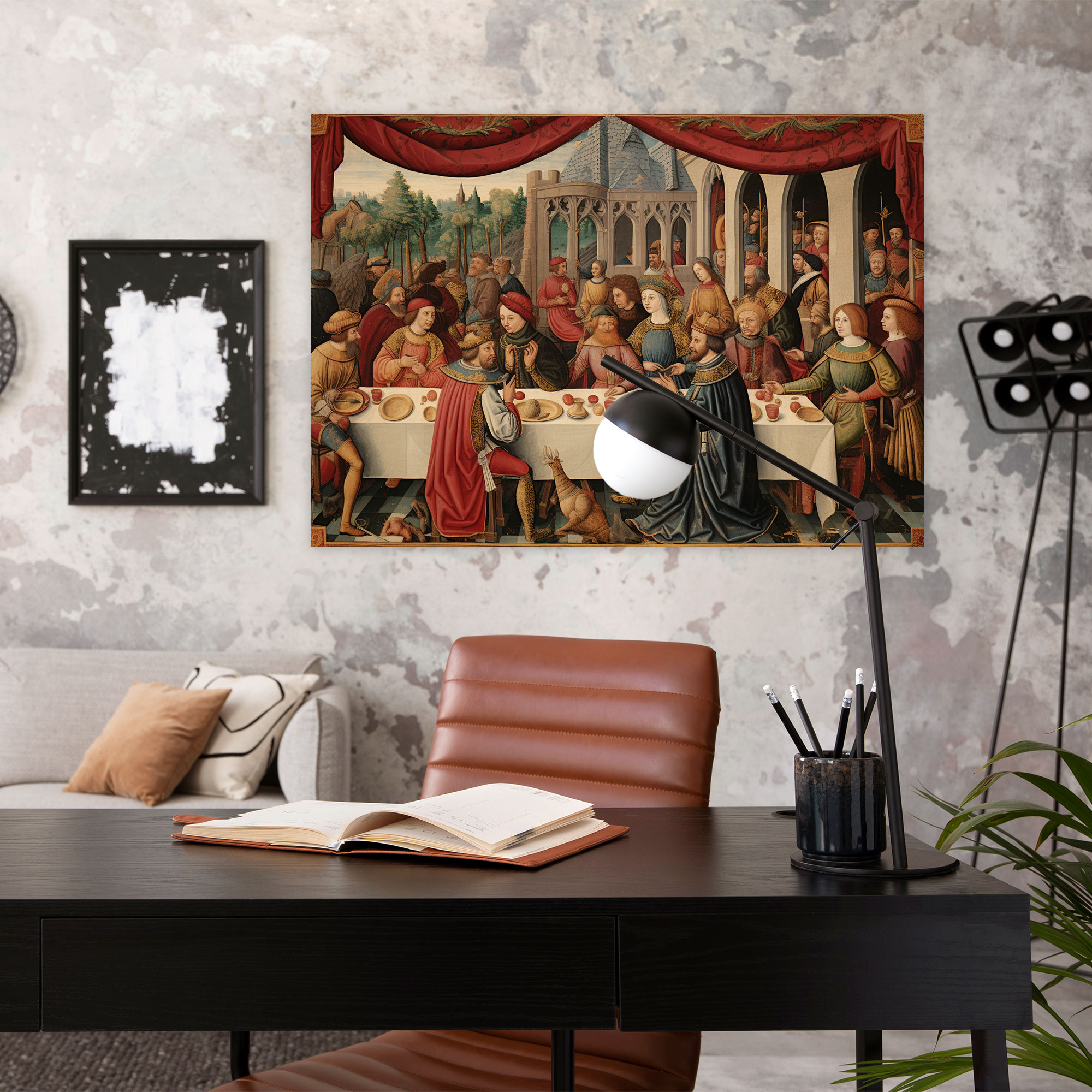 Medieval Canvas Print - Vibrant Banquet - Medieval, Tapestry, Music, Wall Art