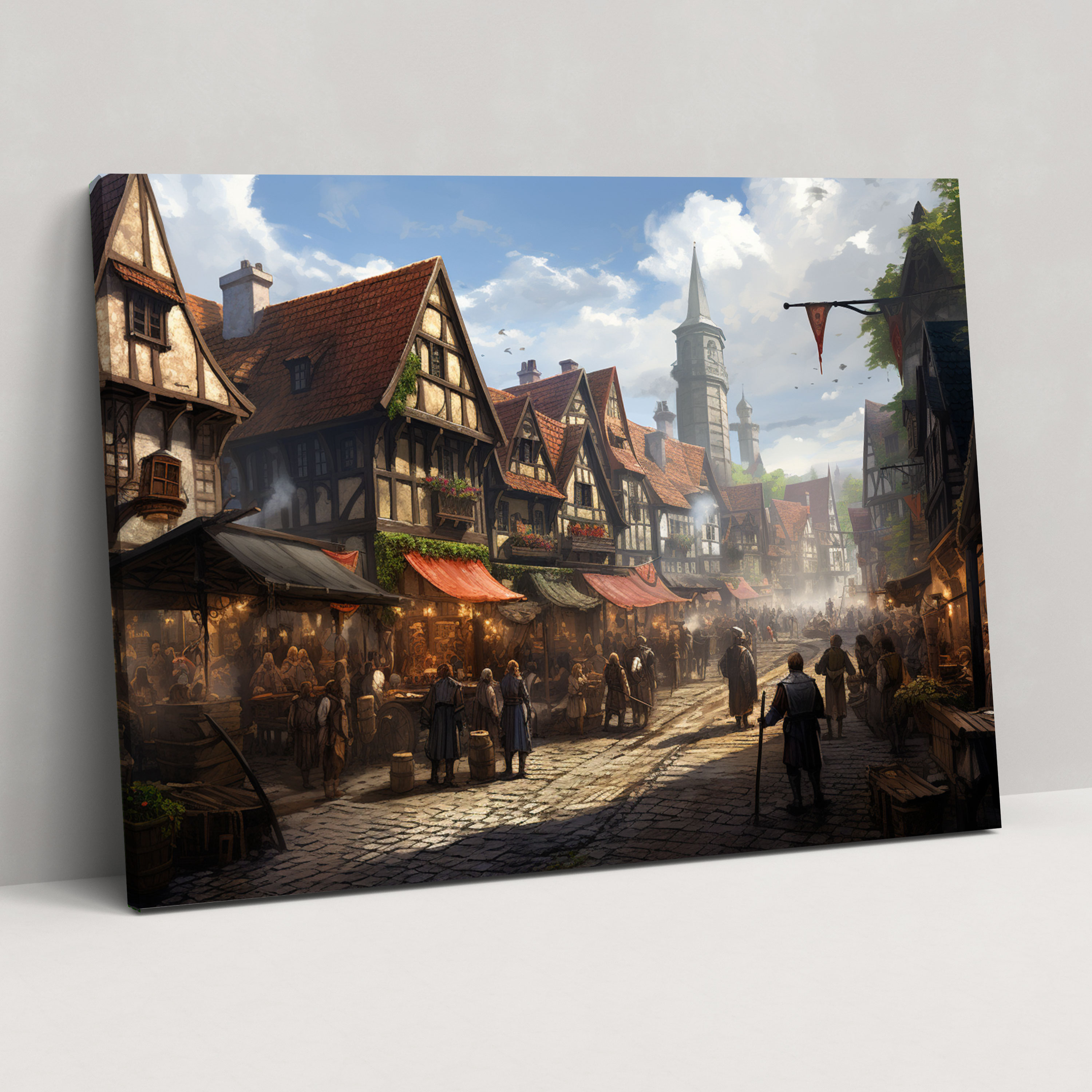 Medieval Wall Art - Bustling Village - Medieval, Merchants, Medieval Village, Medieval