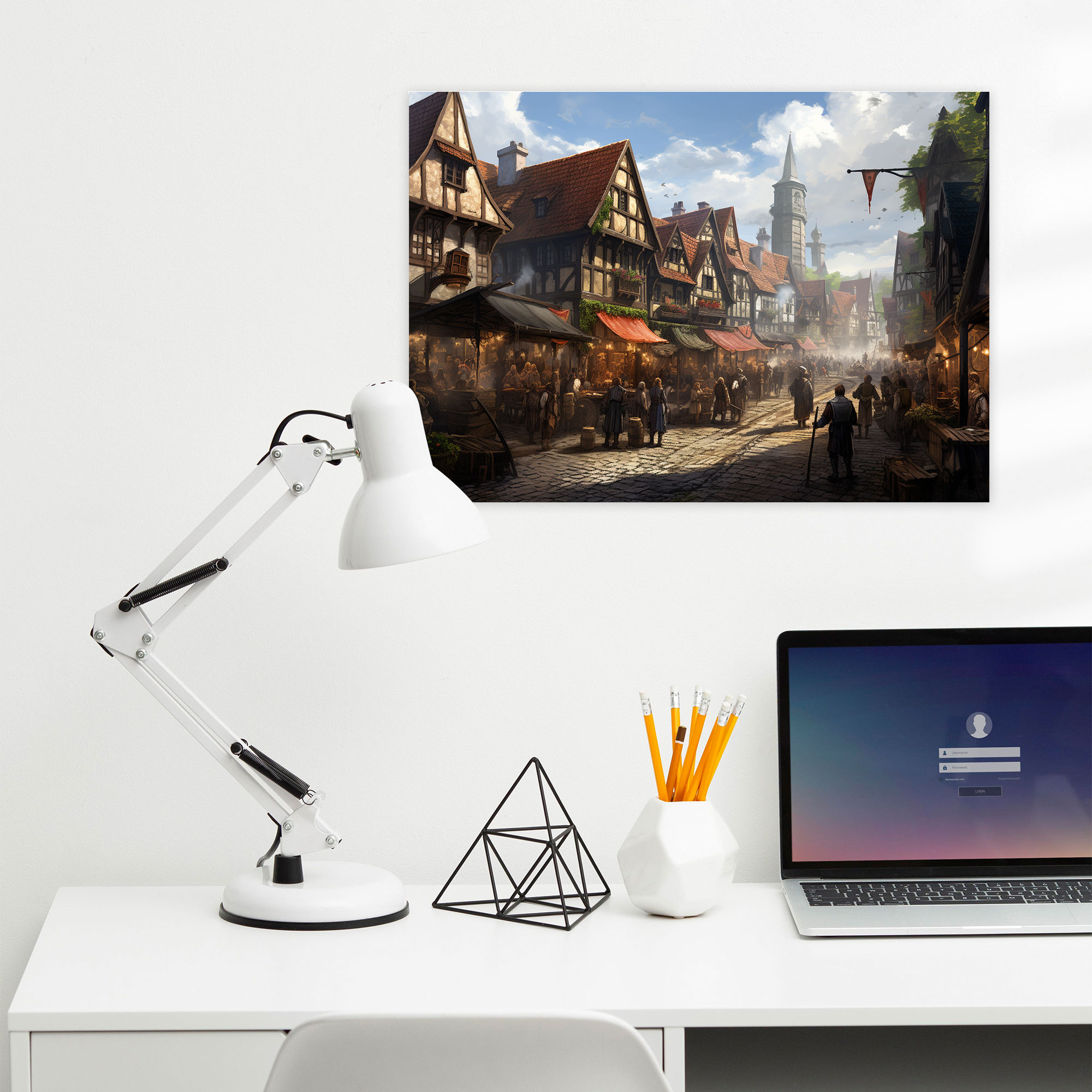 Medieval Wall Art - Bustling Village - Medieval, Merchants, Medieval Village, Medieval