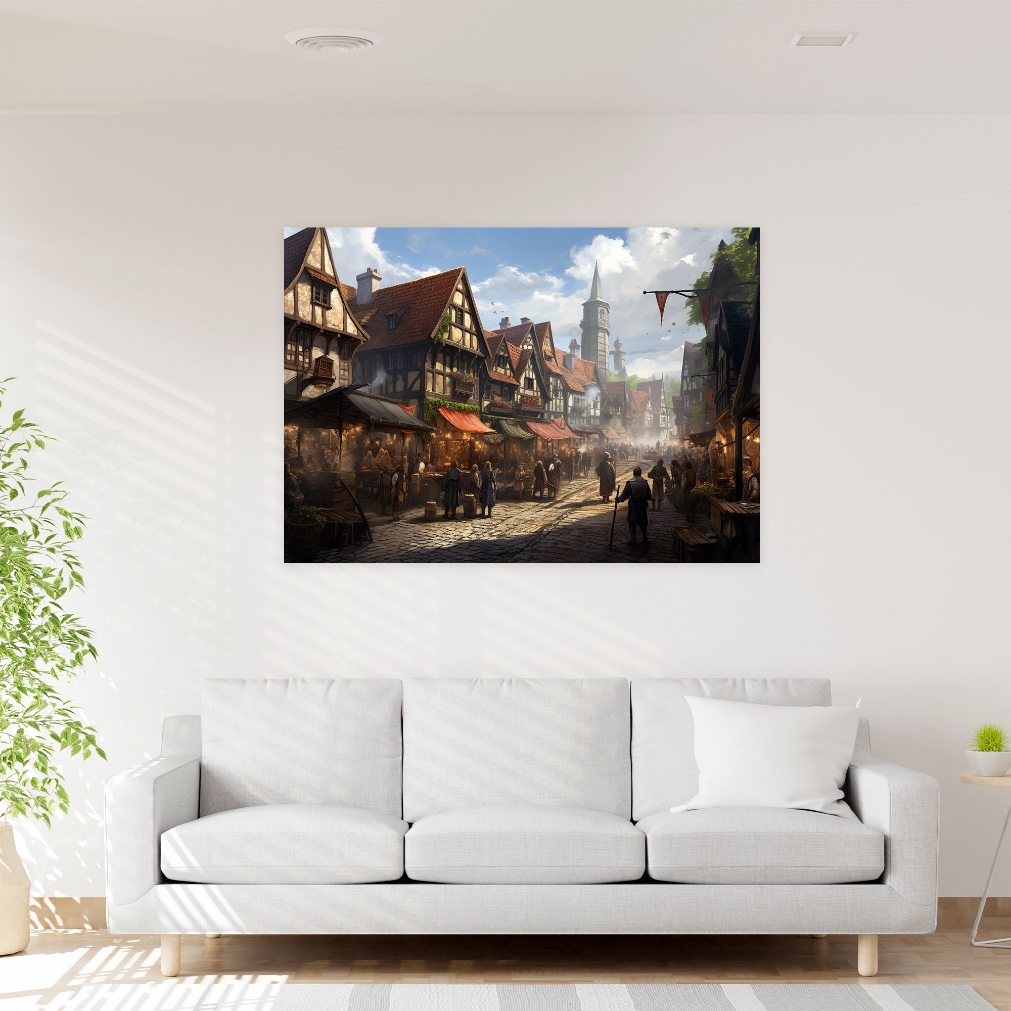 Medieval Wall Art - Bustling Village - Medieval, Merchants, Medieval Village, Medieval