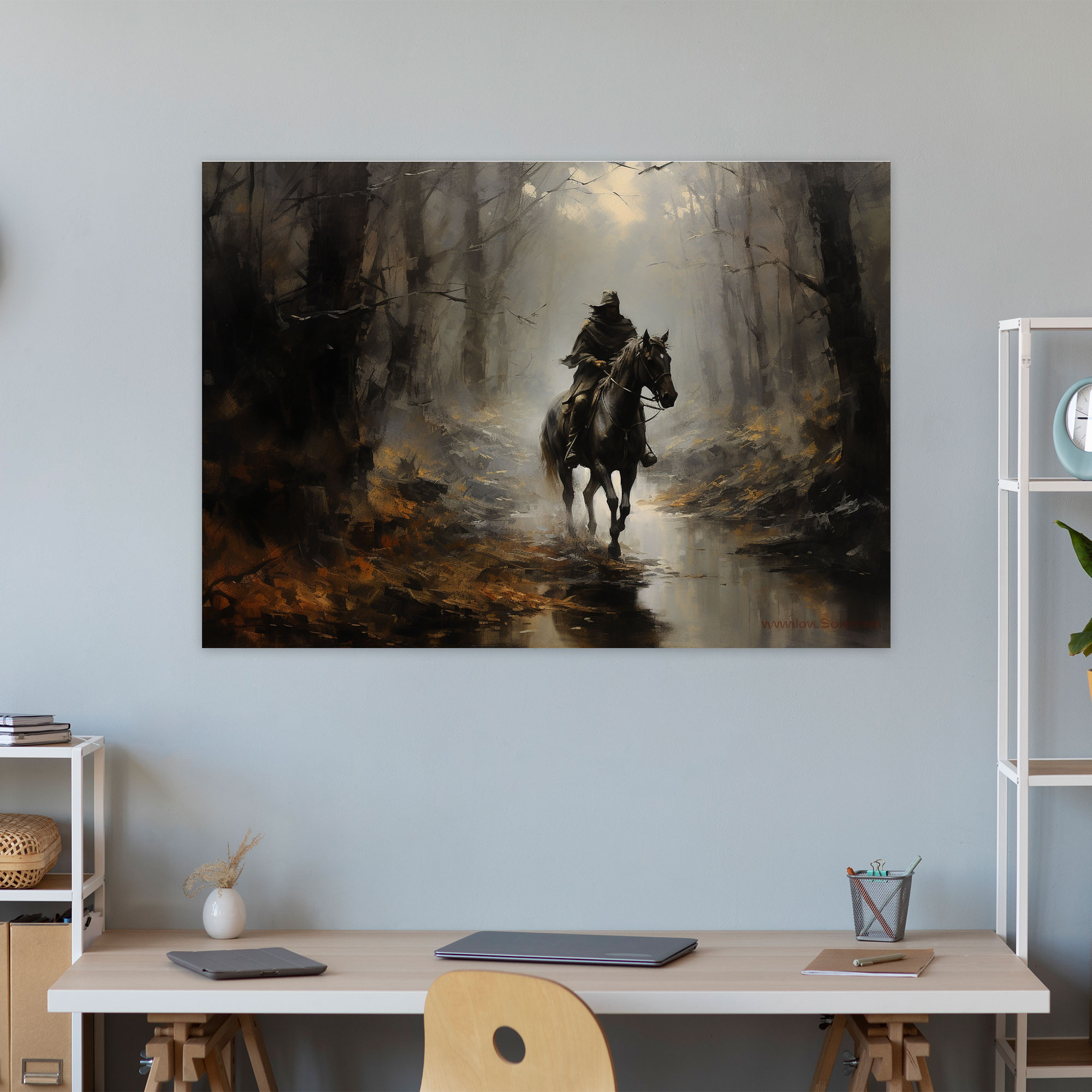 Medieval Knight Riding Canvas Print - Medieval, Forest, Horseback, Canvas Print