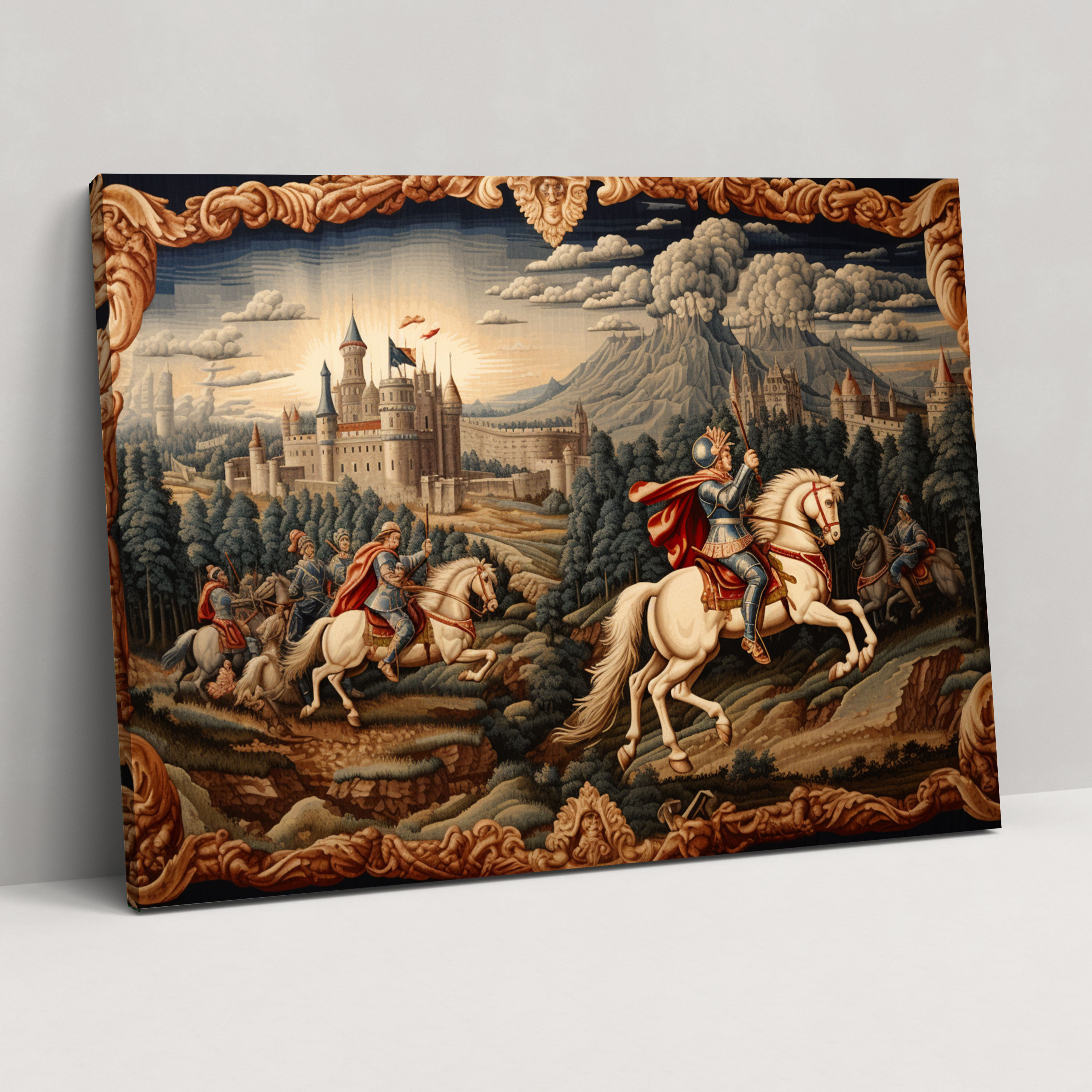 Medieval Wall Art: Tapestry-Like Battle Scene Canvas Print - Medieval, Medieval Battle Scene, Historical Grandeur, Home Decoration