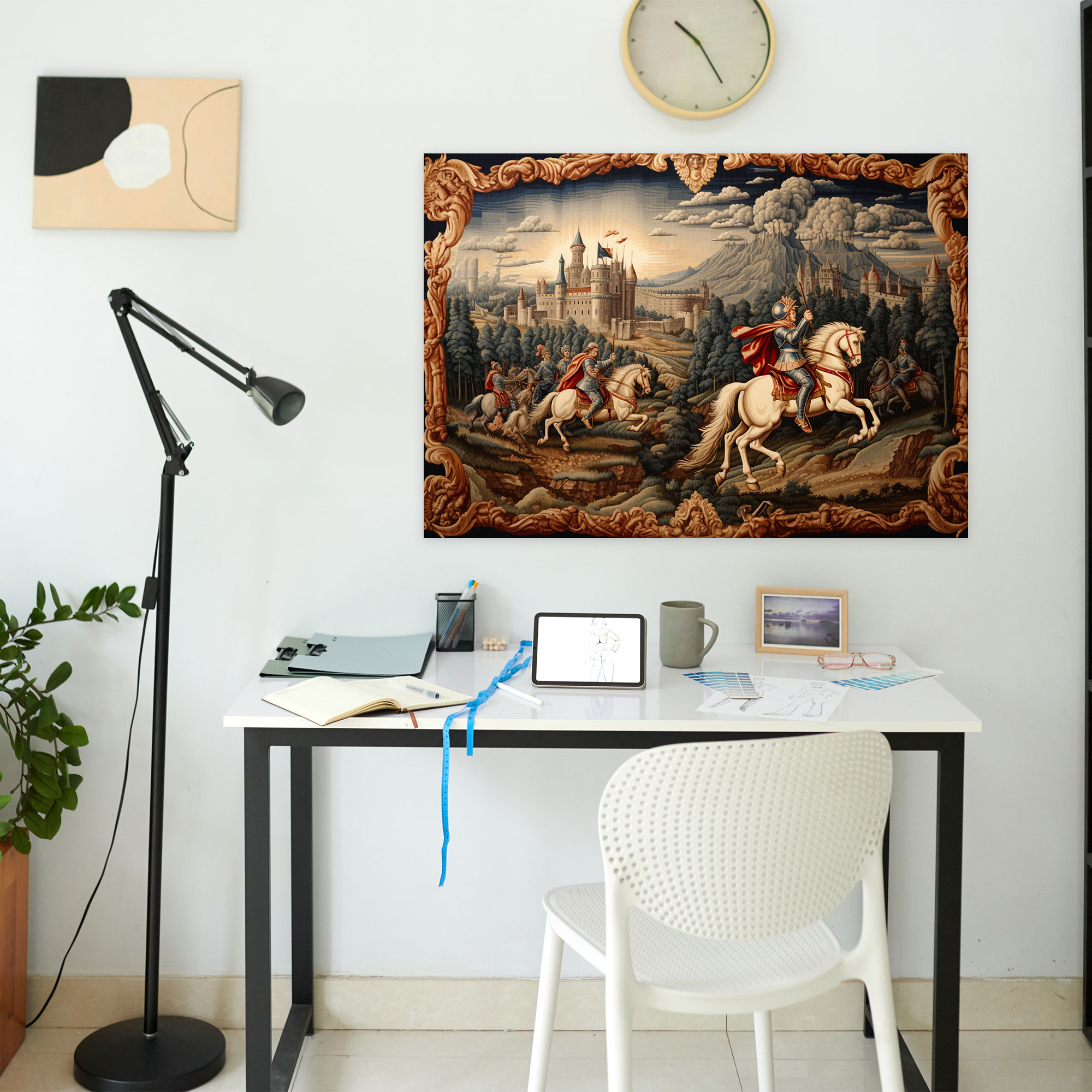 Medieval Wall Art: Tapestry-Like Battle Scene Canvas Print - Medieval, Medieval Battle Scene, Historical Grandeur, Home Decoration
