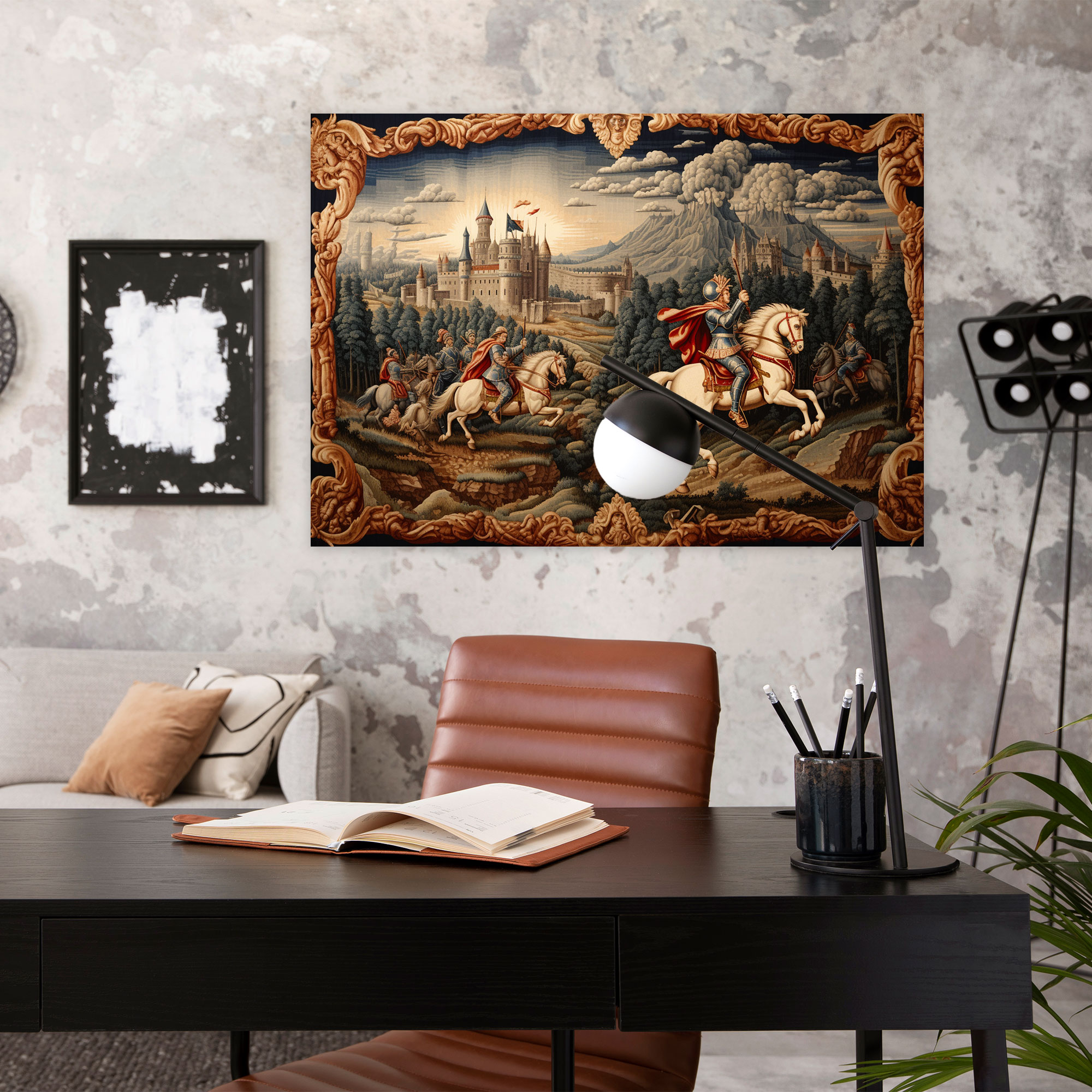 Medieval Wall Art: Tapestry-Like Battle Scene Canvas Print - Medieval, Medieval Battle Scene, Historical Grandeur, Home Decoration