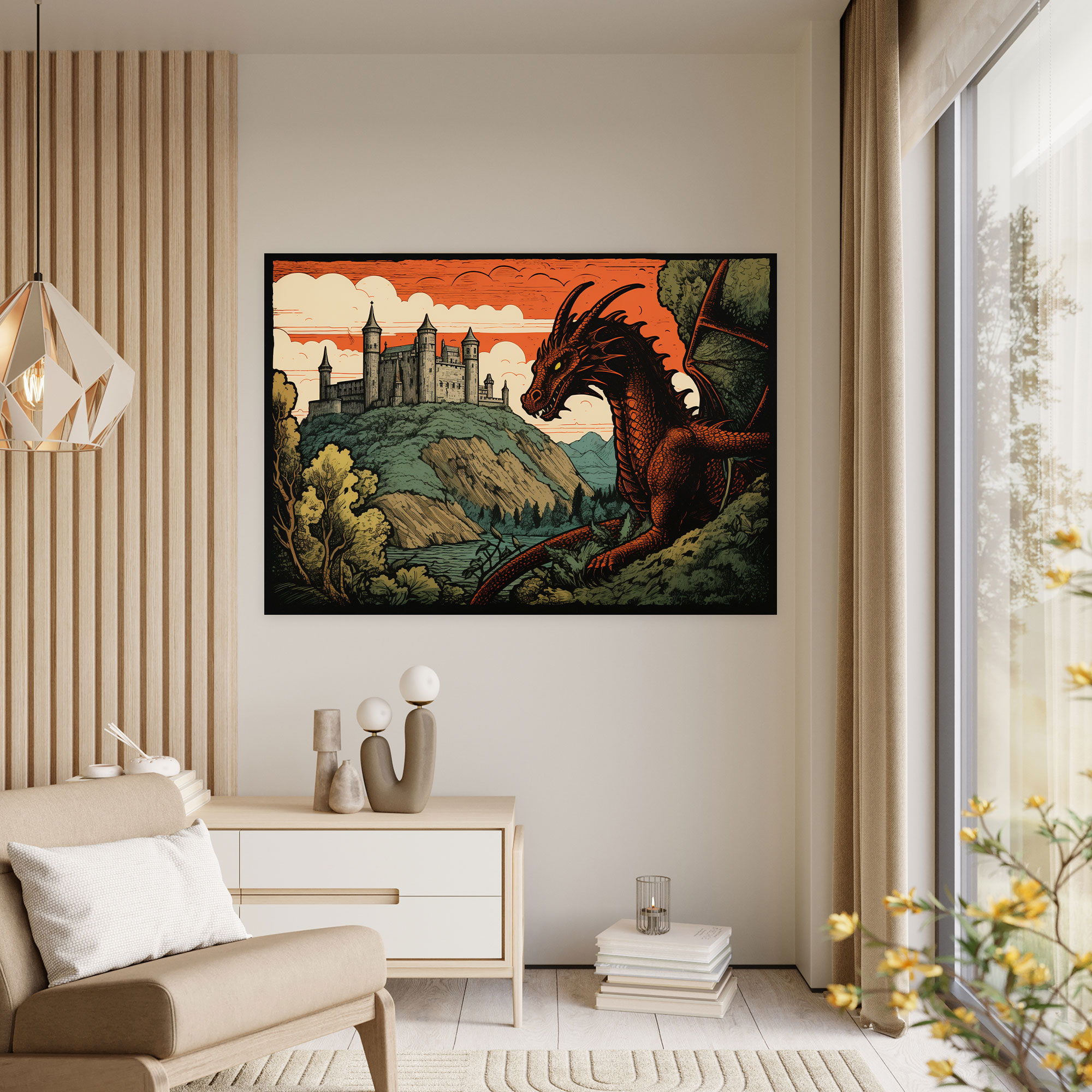 Medieval Dragon Fortress Wall Art - Medieval, Wall Decoration, Canvas, Wall Art