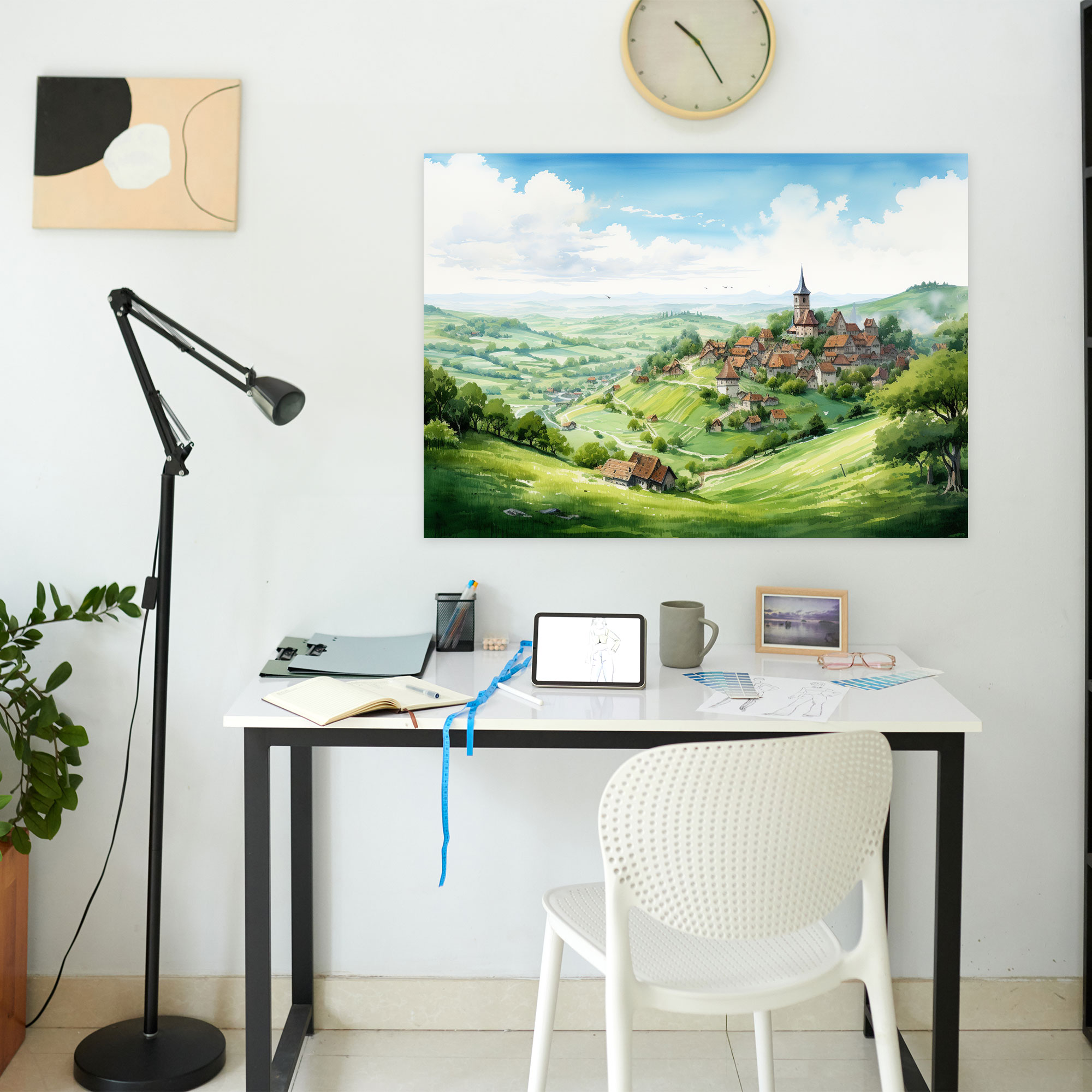 Medieval Village Watercolor Wall Art - Medieval, Home Decoration, Canvas Print, Medieval