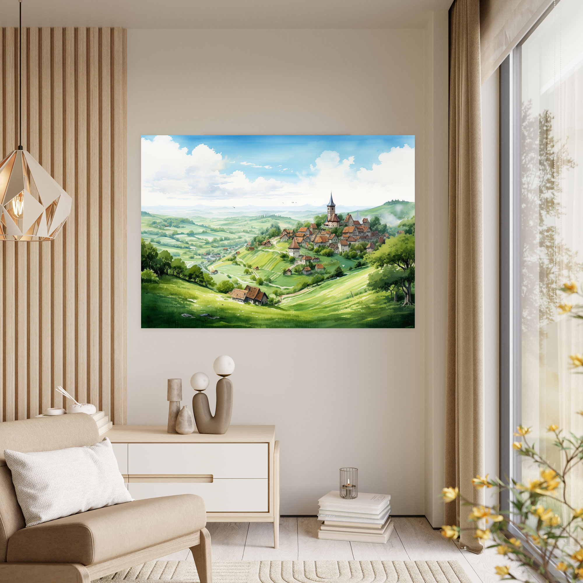 Medieval Village Watercolor Wall Art - Medieval, Home Decoration, Canvas Print, Medieval