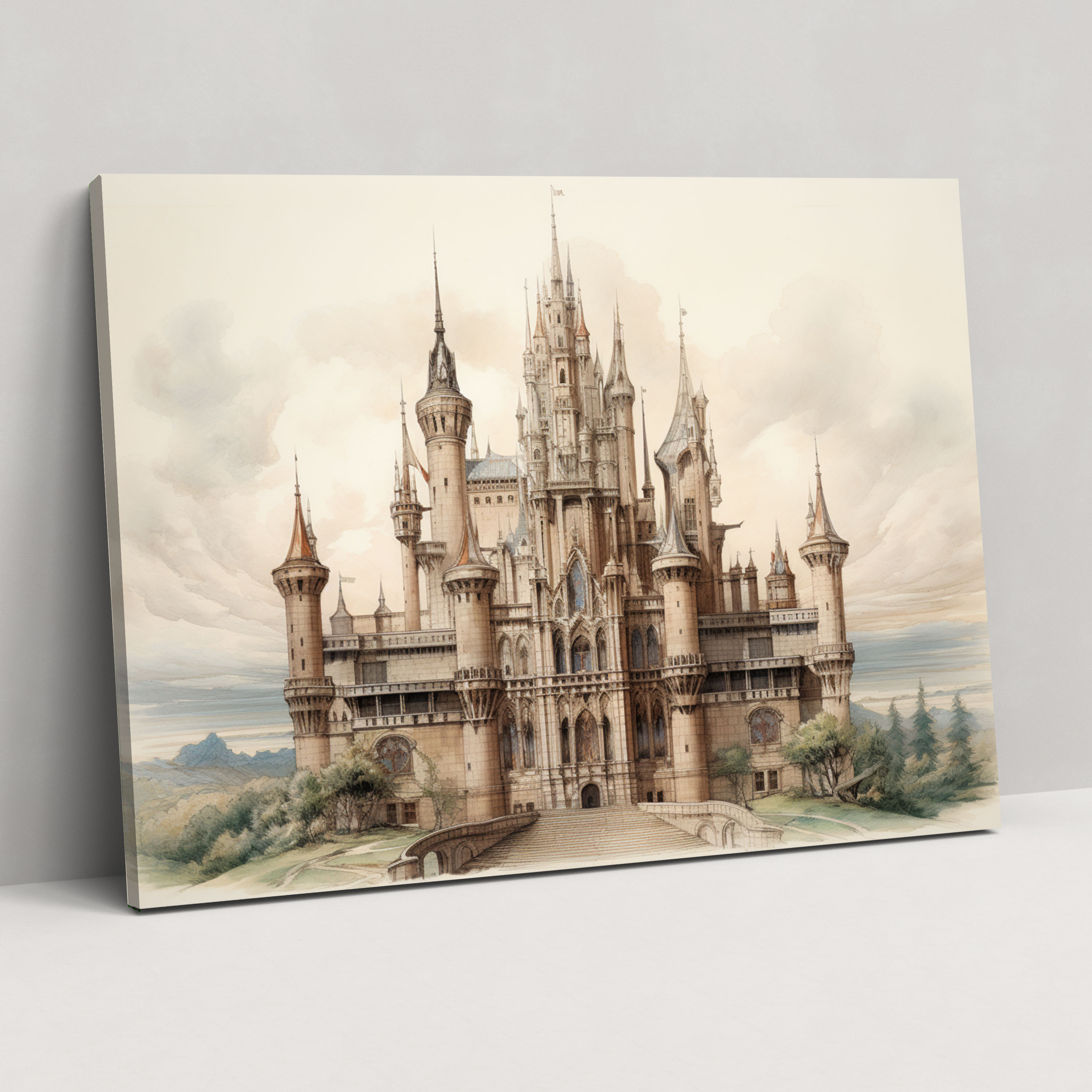 Medieval Castle Architectural Print - Medieval, Wall Decoration, Castle, Towers
